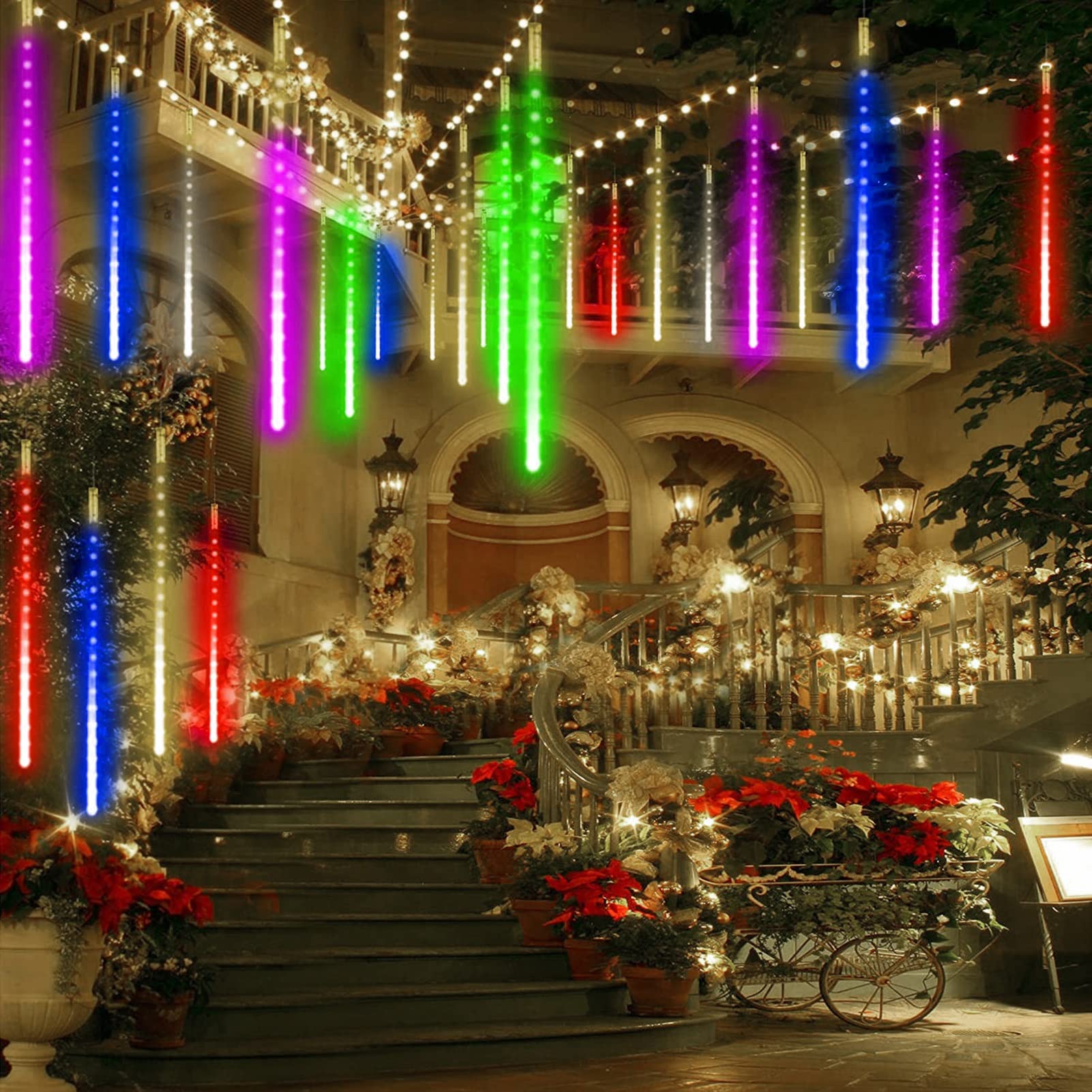 SCOZIA Lluvia de meteoritos Luces de Lluvia Que Caen 80 cm 8 Tubos 576 LED Luces de Lluvia en Cascada Luces de carámbano de meteorito al Aire Libre para Bodas Navidad Jardín Árbol Decoración d
