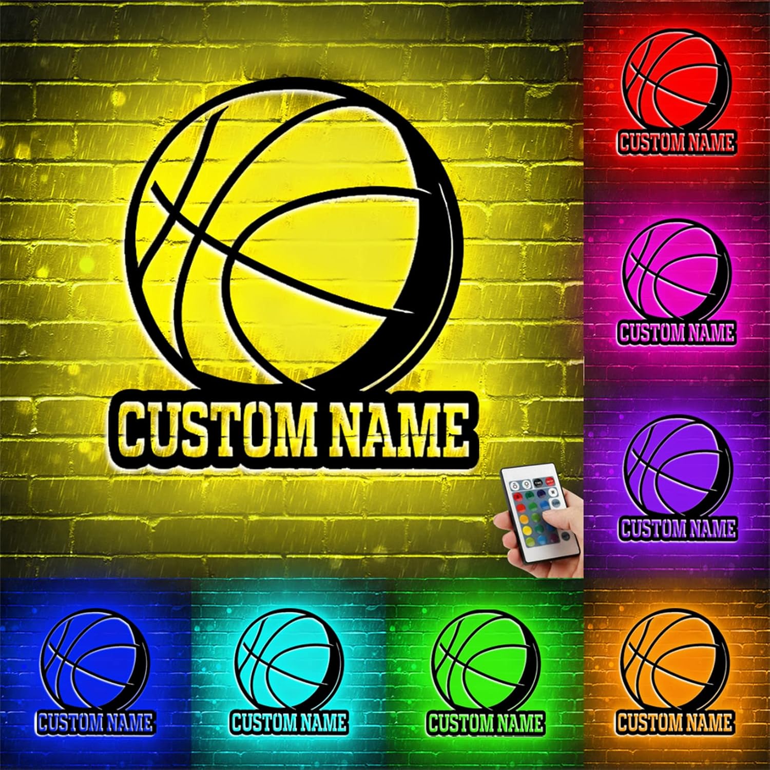 Personalized Basketball Player Name LED Metal Sign Basketball Wooden Wall Art Decor Basketball Wall Decor Sports Room Decor for Boy Men Basketball Lover (Basketball Wall Sign Lamp)