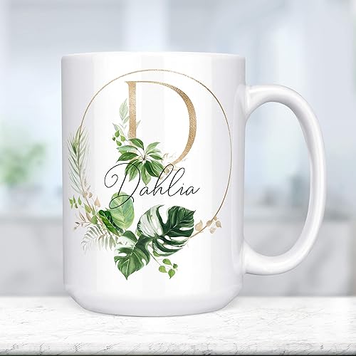 Miniatura 4 de Custom Name and Initial Monstera Leaf Ceramic Coffee Mug, 11 or 15 oz