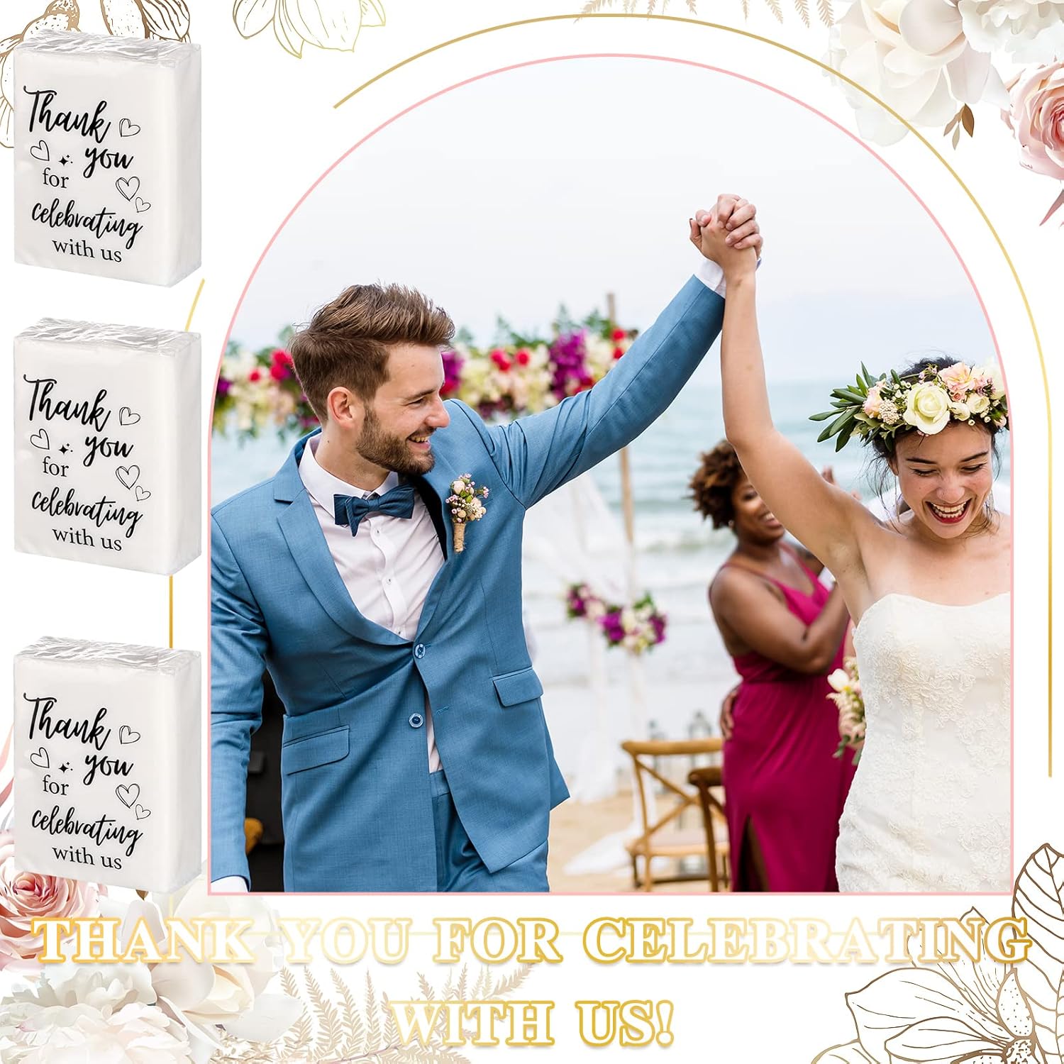 100 Pcs Wedding Facial Tissues Welcome Bags Mini Pocket Tissues Travel Size Wedding Favors for Guests 3 Ply Thank You for Celebrating with Us Celebration Graduation (Minimalist)