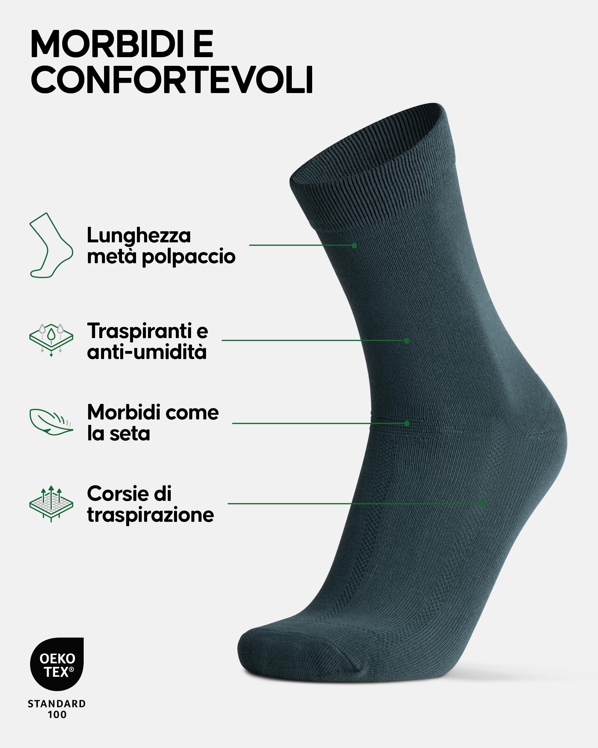 DANISH ENDURANCE Calzini Uomo Fibra di Bambù, Calze Classiche Eleganti in Bamboo, Calzini Estivi Traspiranti, Calze da Lavoro e Uso Quotidiano, 6 Paia