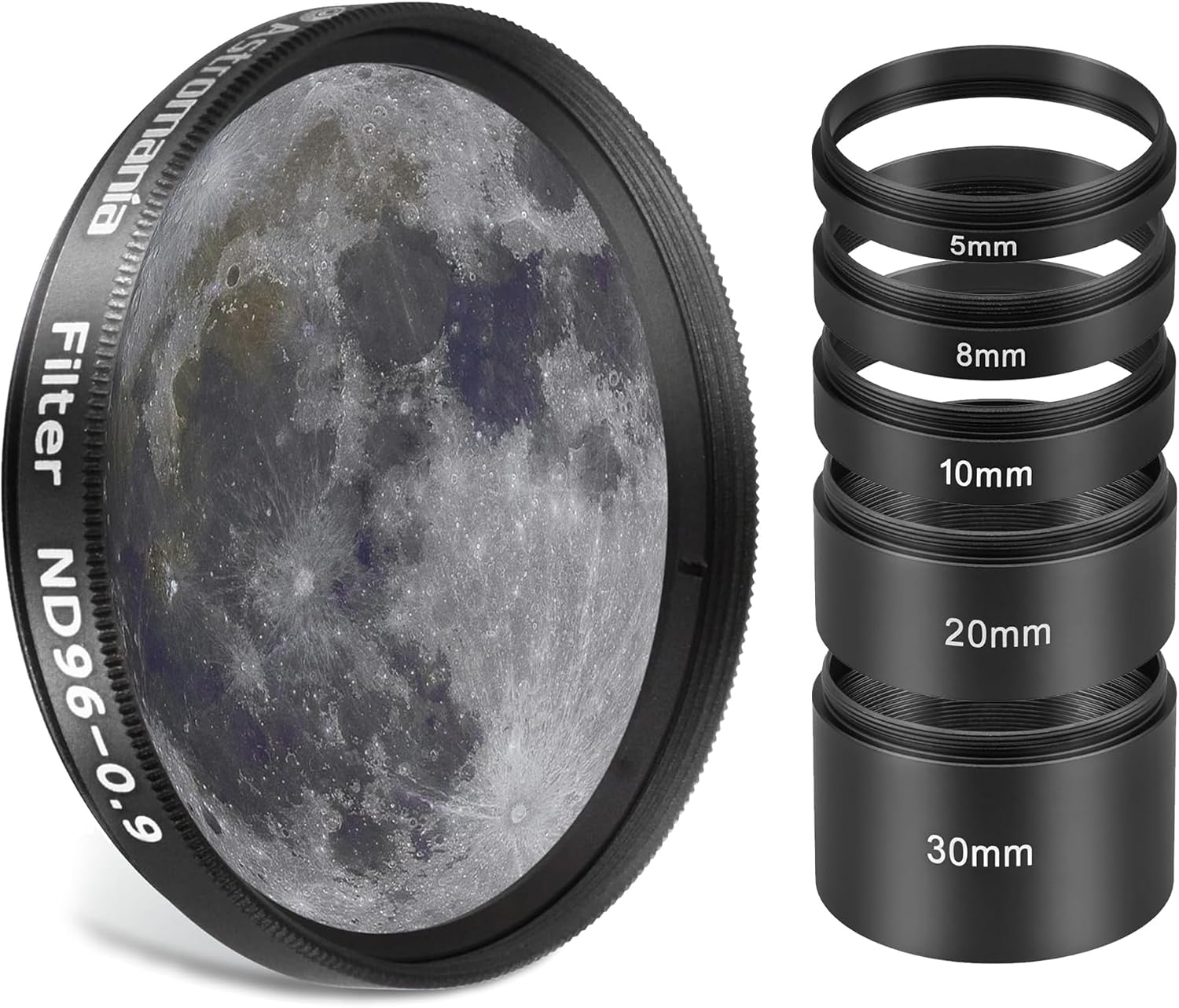 Astromania Astronomical 2"/M48-extension Tube Kit for Cameras and eyepieces - Length 5mm 8mm 10mm 20mm 30mm - Bundle with - Telescope Moon Filter 2 inch ND96-0.9