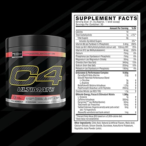 Vista 14 de Cellucor C4 Ultimate - Polvo para antes del entrenamiento, suplemento energético sin azúcar para hombres y mujeres, 300 mg de cafeína + TeaCrine +