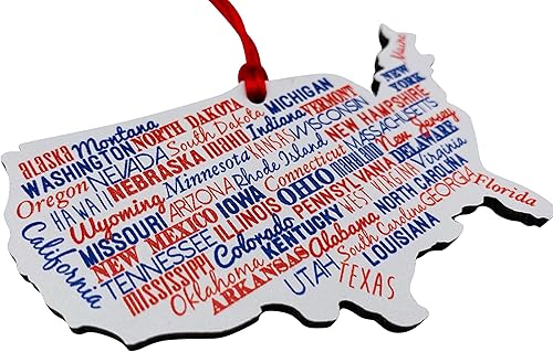 Miniatura 2 de Adorno de madera de Estados Unidos estilo mapa de Navidad con nombres de Estados Unidos, 4 pulgadas