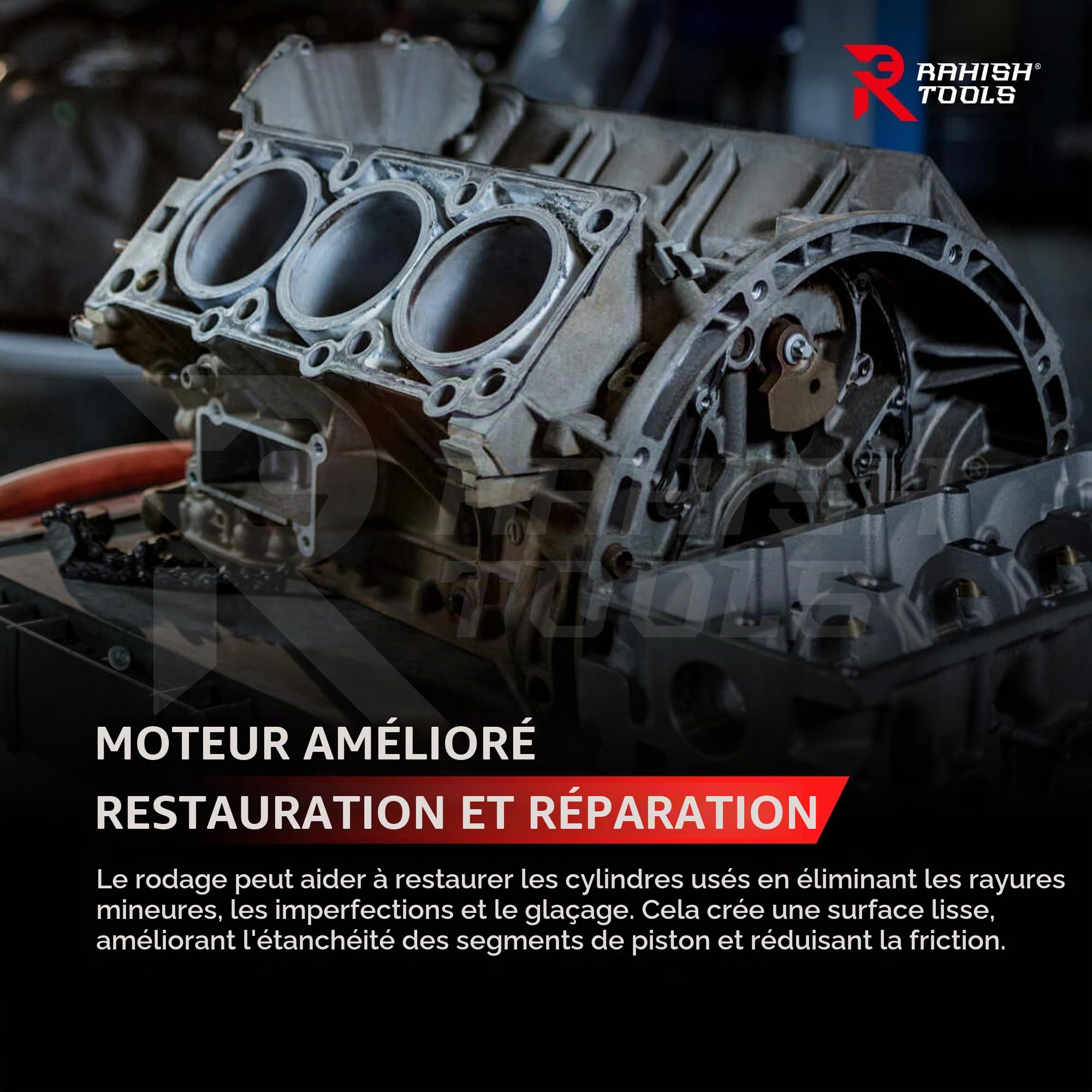Kit de rodage de cylindre de moteur 62 mm à 88 mm - Kit d'outils de meulage manuel réglable avec 16 pierres - Tailles : 3" x 3/8" x 3/8" - Convient aux moteurs de voiture de taille