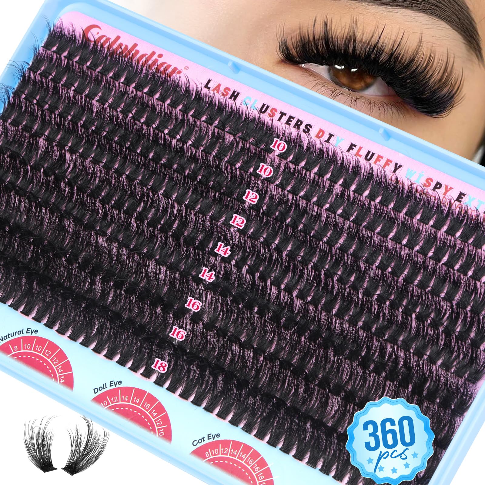 calphdiar Cluster Eyelash Extensions 70D Lash Clusters 360PCS Individual Lashes Fluff Eyelash Clusters D-curly Wispy Lashes Clusters 10-18mm DIY Eyelashes Fairy False Lashes Extension