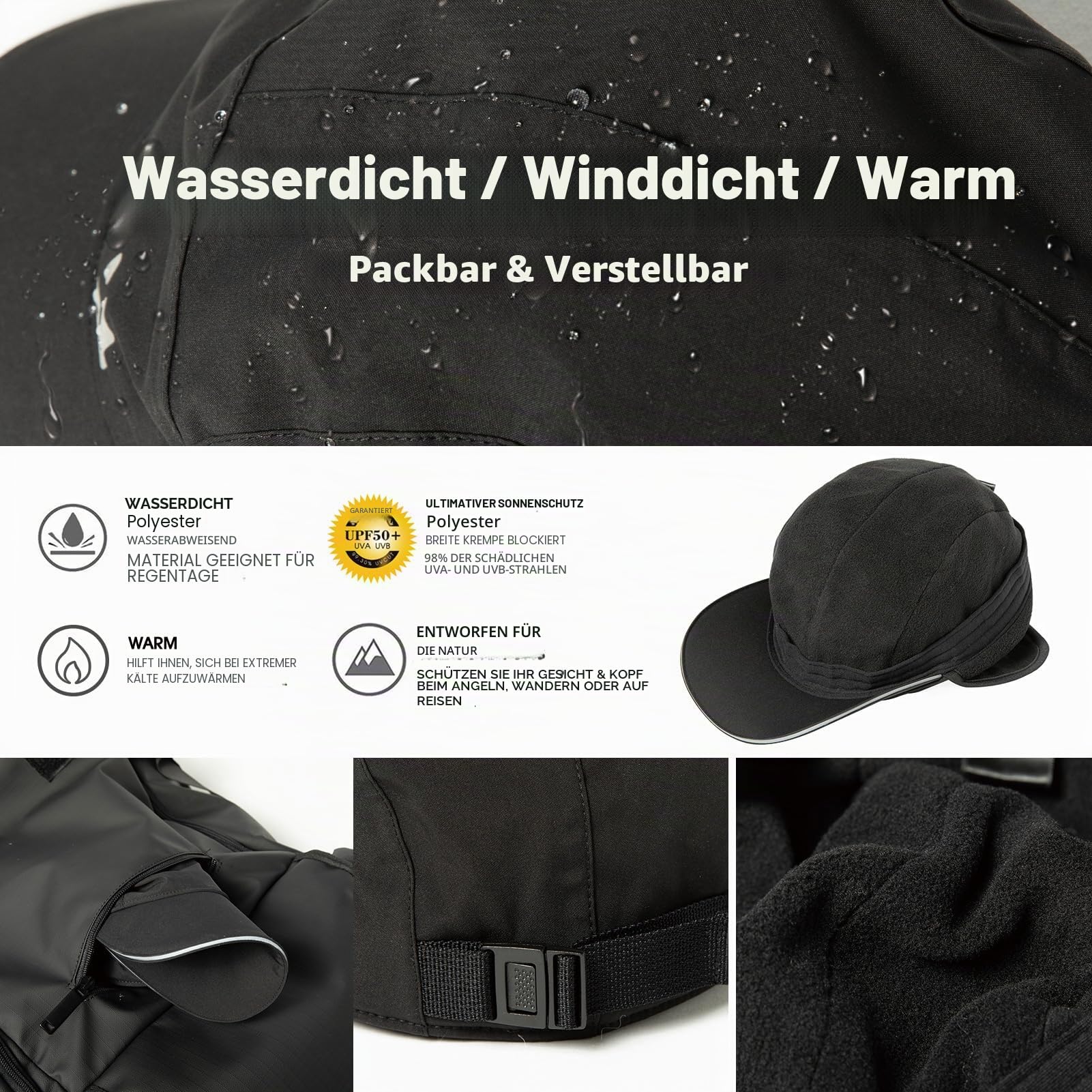 TOP-EX Oversize XL XXL Herren wasserdichte Winter-Baseballkappe mit Fleece-Ohrklappen und Fallensteller-Hut für kaltes Wetter große Köpfe