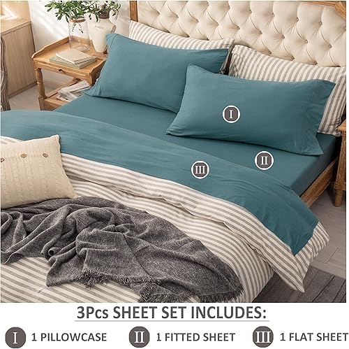 Miniatura 2 de PURE ERA Juego de sábanas de punto de jersey de 3 piezas, 100% algodón, súper suave, cómodo, transpirable, se adapta a colchones de hasta 20