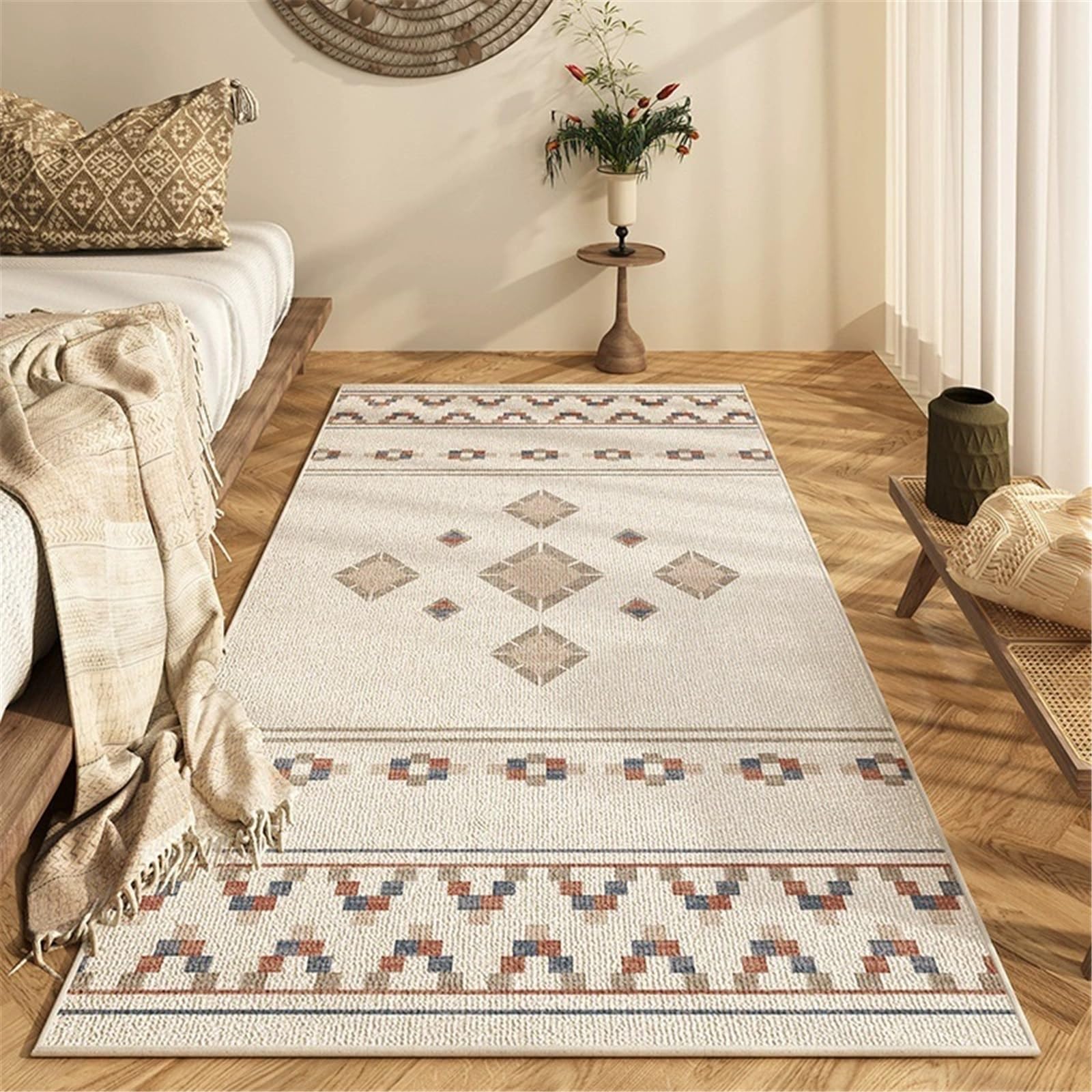 Tapis Boho Lavable Velours Cristal(Checkered Brown,80 * 180cm)