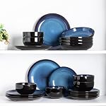 LERATIO Ensembles de repas en céramique pour 8,Assiette en grès et bols, sertie de glaçure réactive à la main, résistante au criblage et résistante au grattage & Micro-ondes Safe-Blue(24PCS)