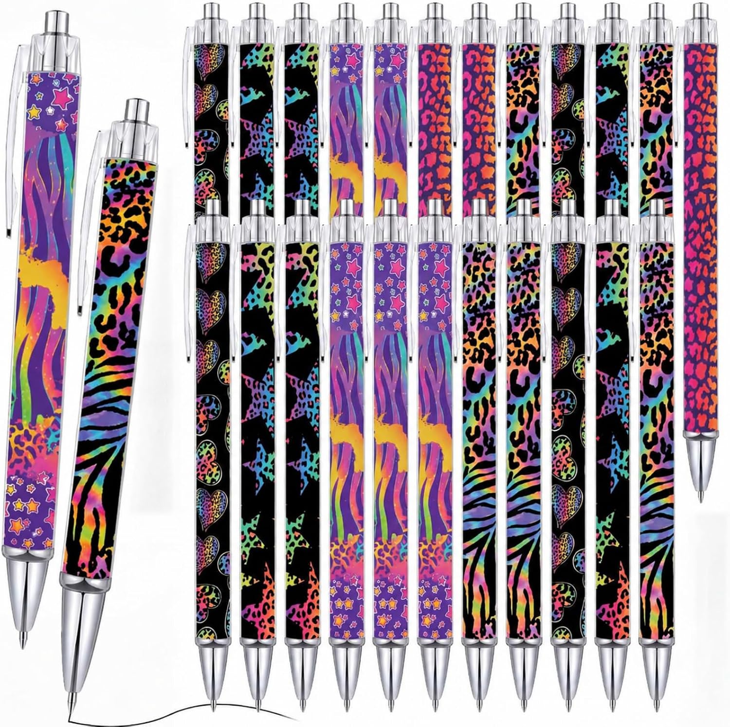 30 Pcs Rainbow Neon Leopard Pens Bulk Colorful Cheetah Print Ballpoint Pens Black Ink Cute Office Supplies Gifts for Women Leopard Birthday Party Favor Jungle Animals Theme Party Desk Decor