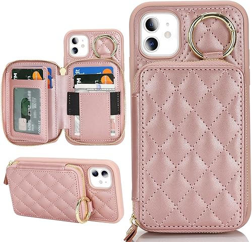 Miniatura 19 de Funda tipo cartera con tarjetero para iPhone 11, funda para iPhone 11, con cremallera y ranura para soporte, para mujeres y hombres, 6.1 pulgadas