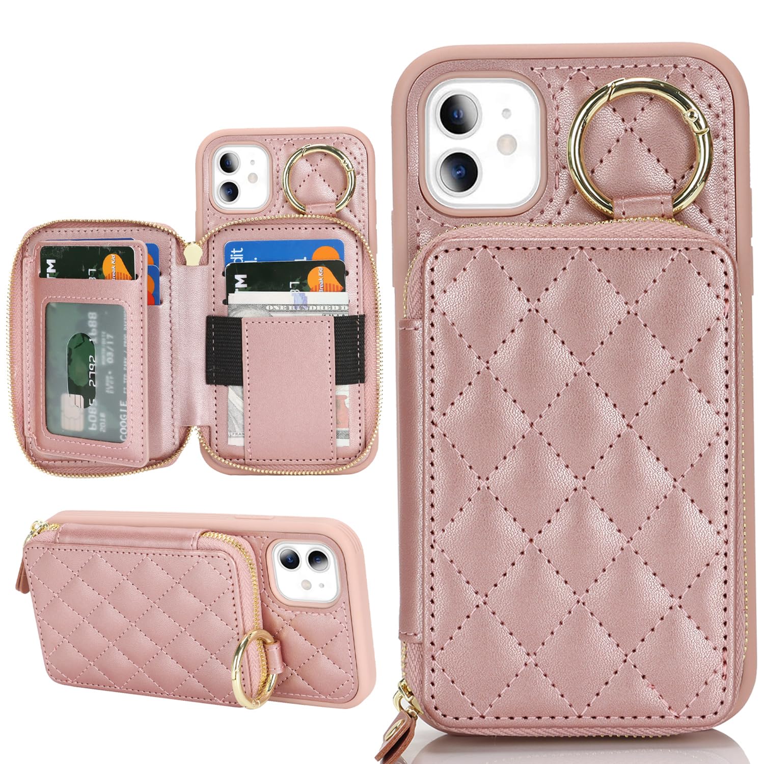 Hamany for iPhone 11 Case Wallet with Card Holder,for iPhone 11 Phone case Wallet with Zipper with Slot Kickstand Stand Case for Women and Man 6.1