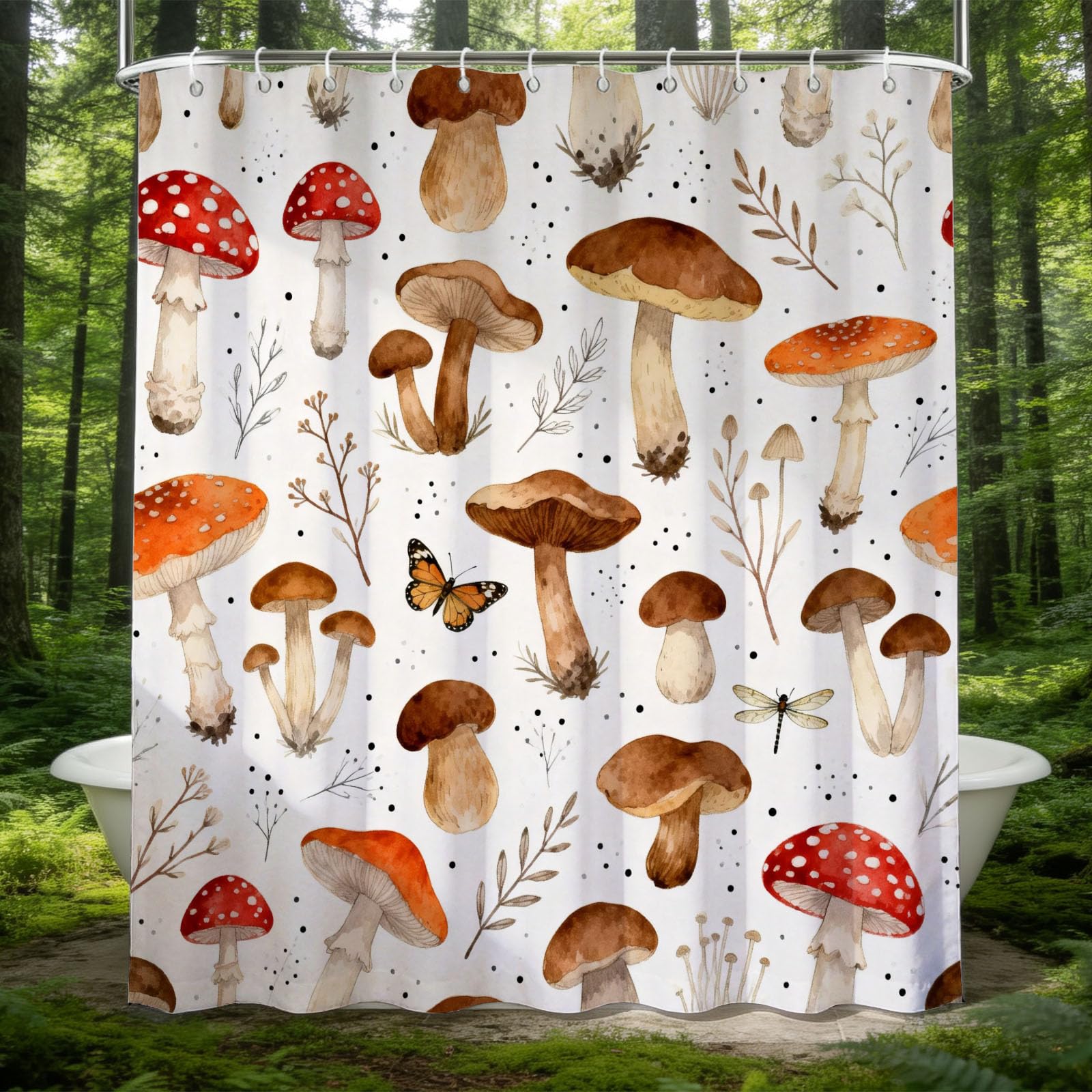 Hongduo 3D Watercolor Mushroom Shower Curtain for Stalls Bathtubs Cartoon Bathroom Decor Shower Curtain Set Polyester Fabric Waterproof 180x200cm/71X79 Inch with Hooks