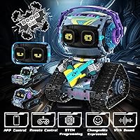 Vista 2 de Kit de construcción de robot STEM, 3 en 1 juguetes robóticos controlados por control remoto y aplicación, set de bloques de construcción de robots