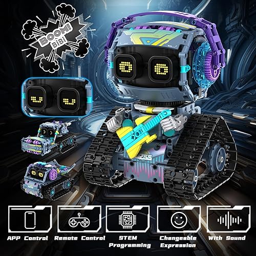 Miniatura 2 de Kit de construcción de robot STEM 3 en 1, juguetes robóticos controlados por aplicación, juego de bloques de construcción robóticos con ojos LED y