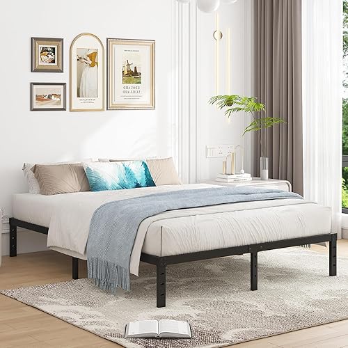 Miniatura 6 de Marco de cama California King de 12 pulgadas, marco de cama de metal resistente, no necesita somier, fácil montaje, sin ruido, color negro