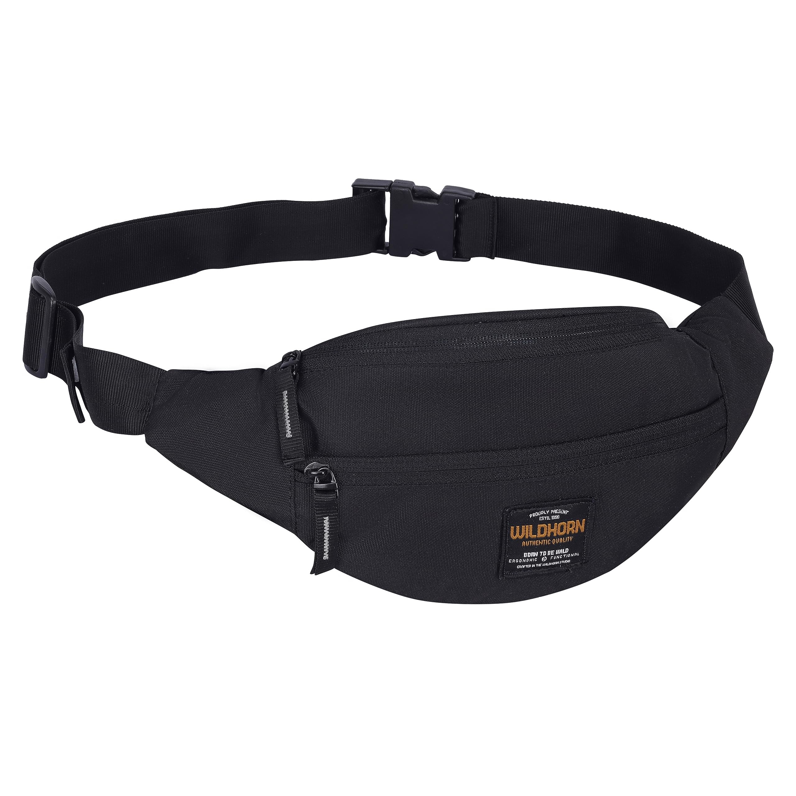 WILDHORN 2.4L Waist Bag for Men Women I Ultra Strong Stitching, Sturdy Zippers, Waterproof, Large Fanny Pack for Hiking Travel Camping Running Sports with Adjustable Strap (Black)-picture-16