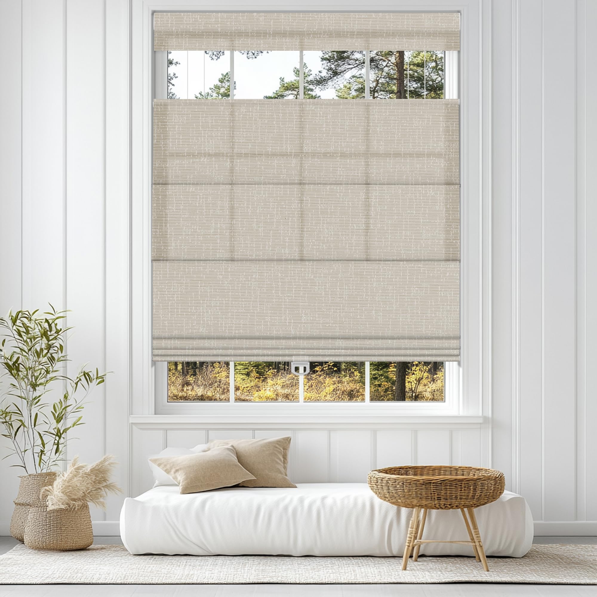 Sulugood Light Filtering Top Down Bottom Up Cordless Roman Shades for Window,Darking Fabric Lift Roman Blinds,UV Protection Window Blinds,Light-Filtering-Beige,30