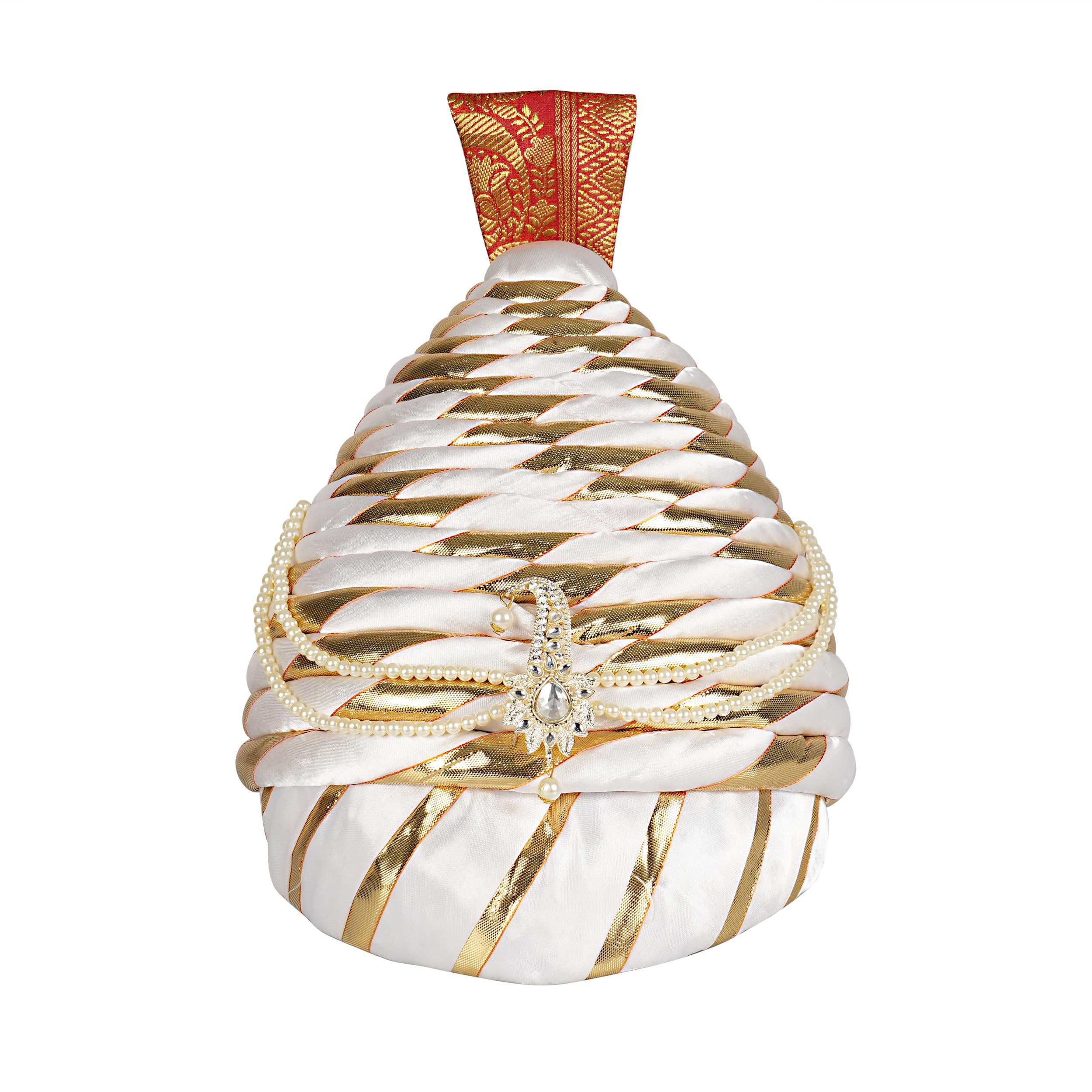 PRIYAKANT SAFAWALA Traditional Handstitch Ready to Wear Shivaji Maharaj Pagdi (Topi/Cap/Turban) for Party/Drama and Traditional Function Use It (White, Free - Size)-picture-32