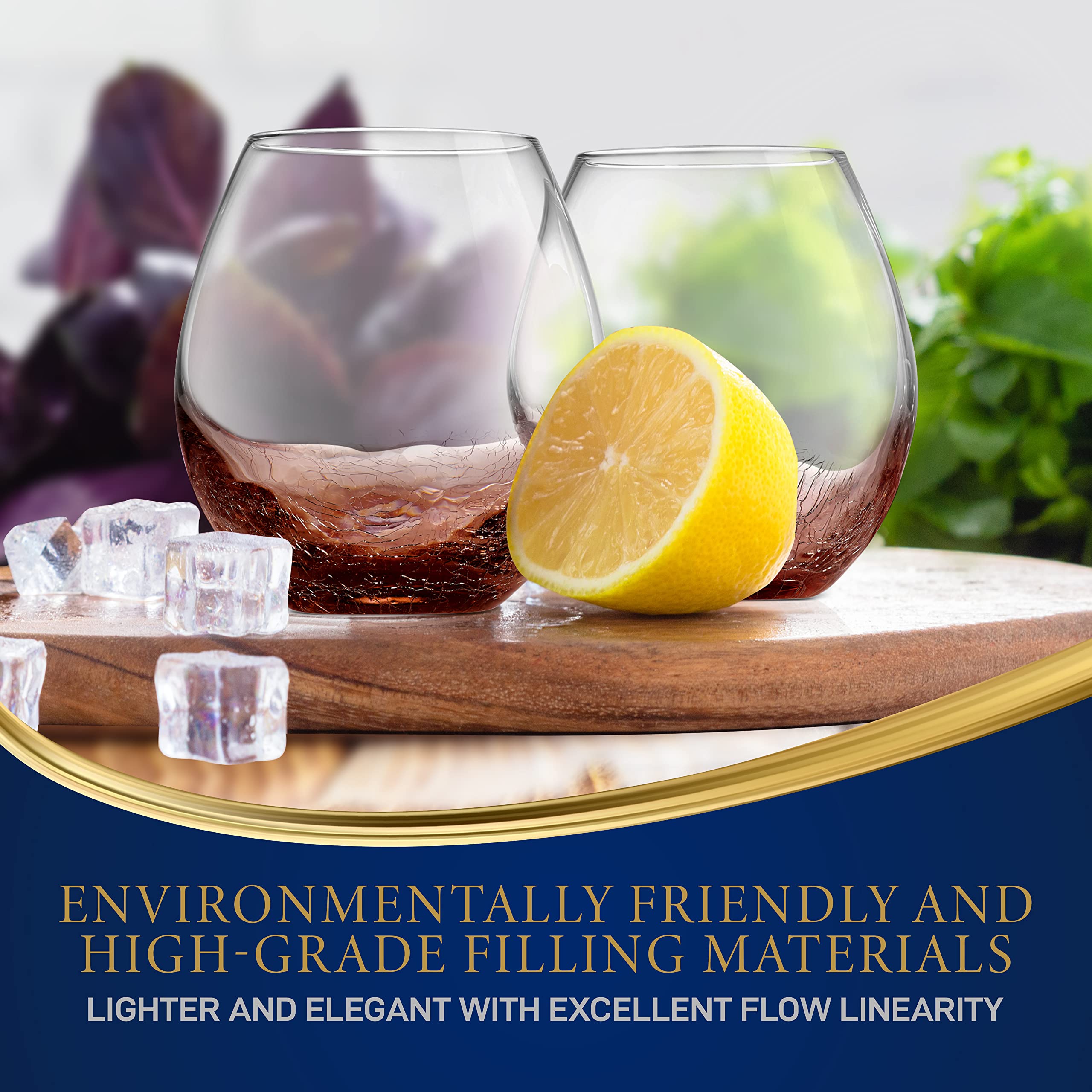 Nutrichef Copas de vino sin tallo de 19 onzas, juego de 2 elegantes vasos de cristal transparente de vino tinto y blanco con diseño de grietas de hielo, cuenco sin plomo, apto para lavavajillas,