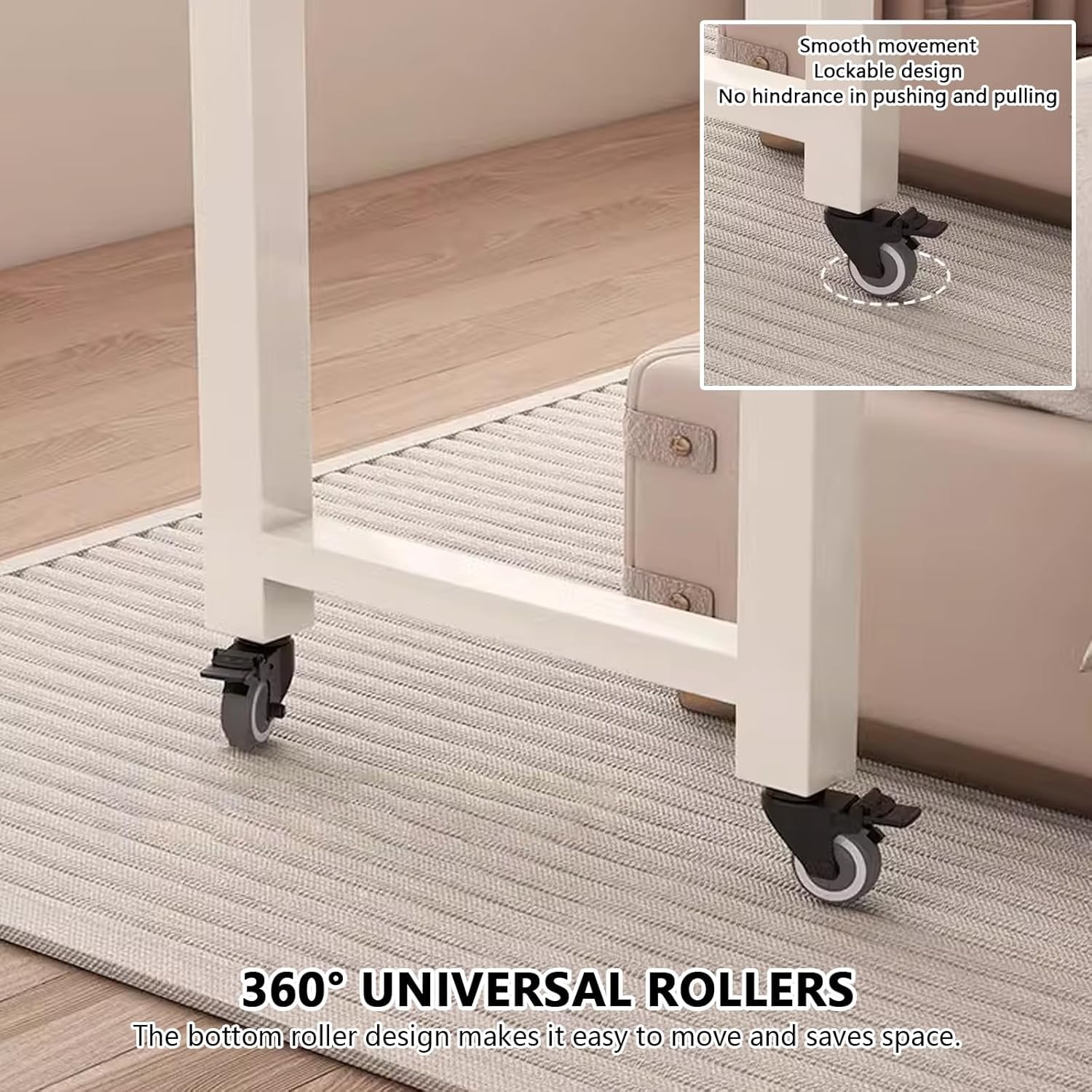 Mesa de cama con ruedas, escritorio móvil con almacenamiento, mesita de noche para laptop, estación de trabajo para dormitorio, ideal para trabajar y escribir