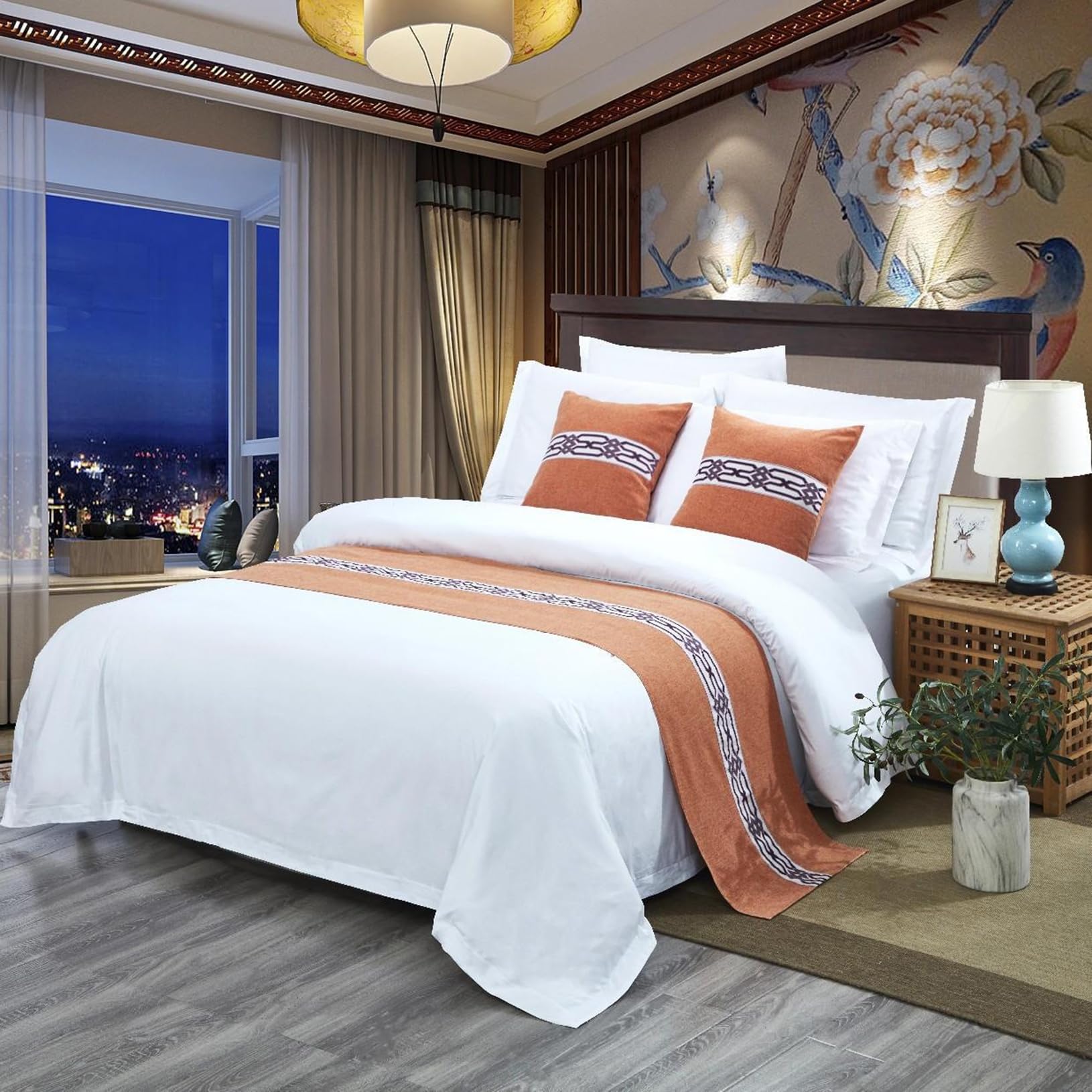 TTiiLoe Hotel Bed Runner Double-sided Bed Cover, Cotton Linen Bed Scarves Bedspreads Throw Decor Protection, A-Orange, 50 * 260cm for 2m Bed โ image 1