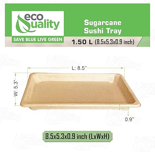 Miniatura 3 de Bandejas de sushi compostables XL - Contenedor de sushi para llevar bagazo de caña de azúcar natural - Biodegradable, plato de sushi desechable,