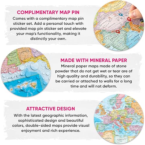 Miniatura 6 de NOWMAP AquaShield - Juego de 2 mapas de pared impermeables de doble cara del mundo y de Estados Unidos, 24 x 36 pulgadas, edición plegada con