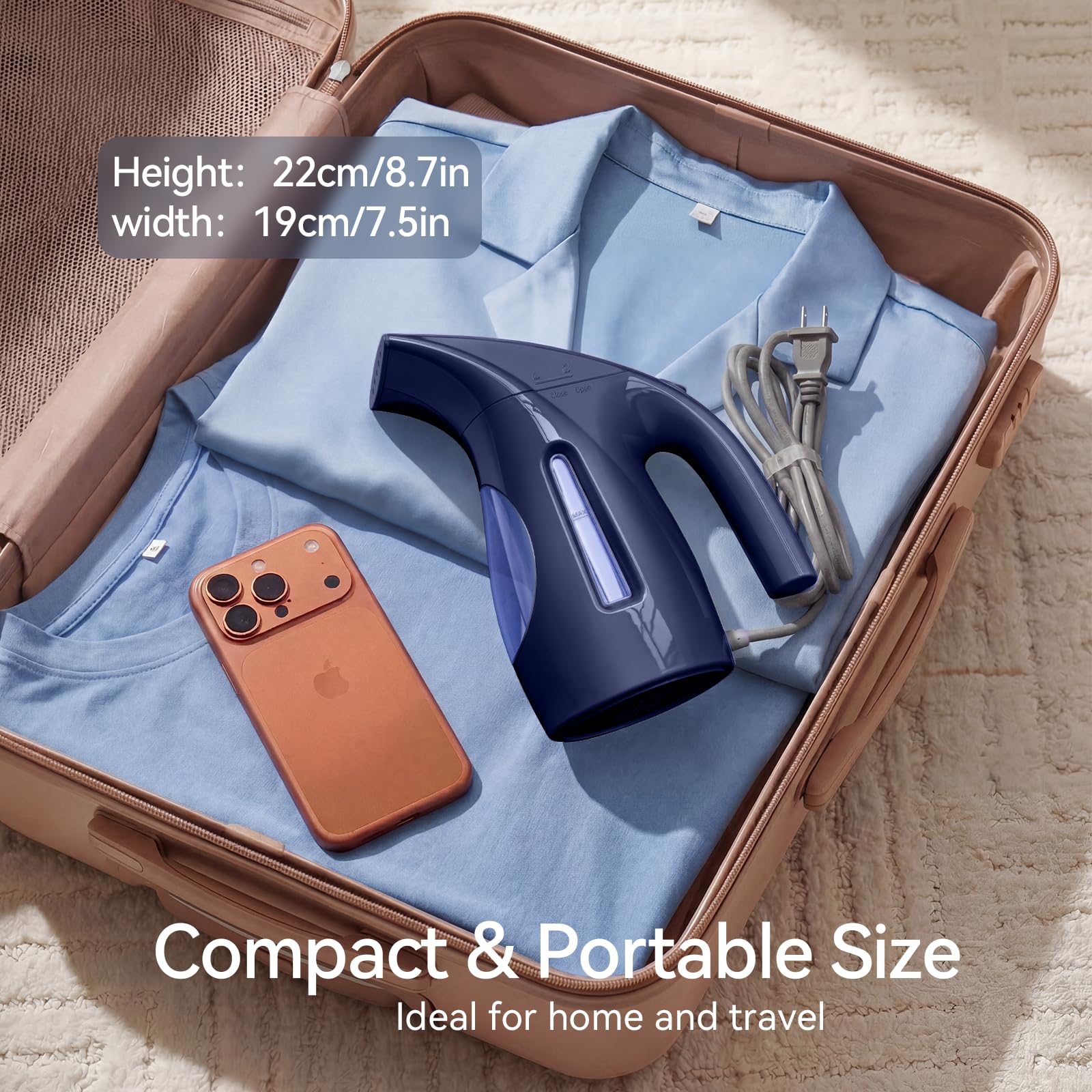 HiLIFE Steamer for Clothes, Portable Handheld Clothing Steamer, 240ml Big Capacity, 700W, Strong Power, Fabric Quick Wrinkle Remover with Brush for Home, Office(ONLY 120V) -Deep Navy view 8