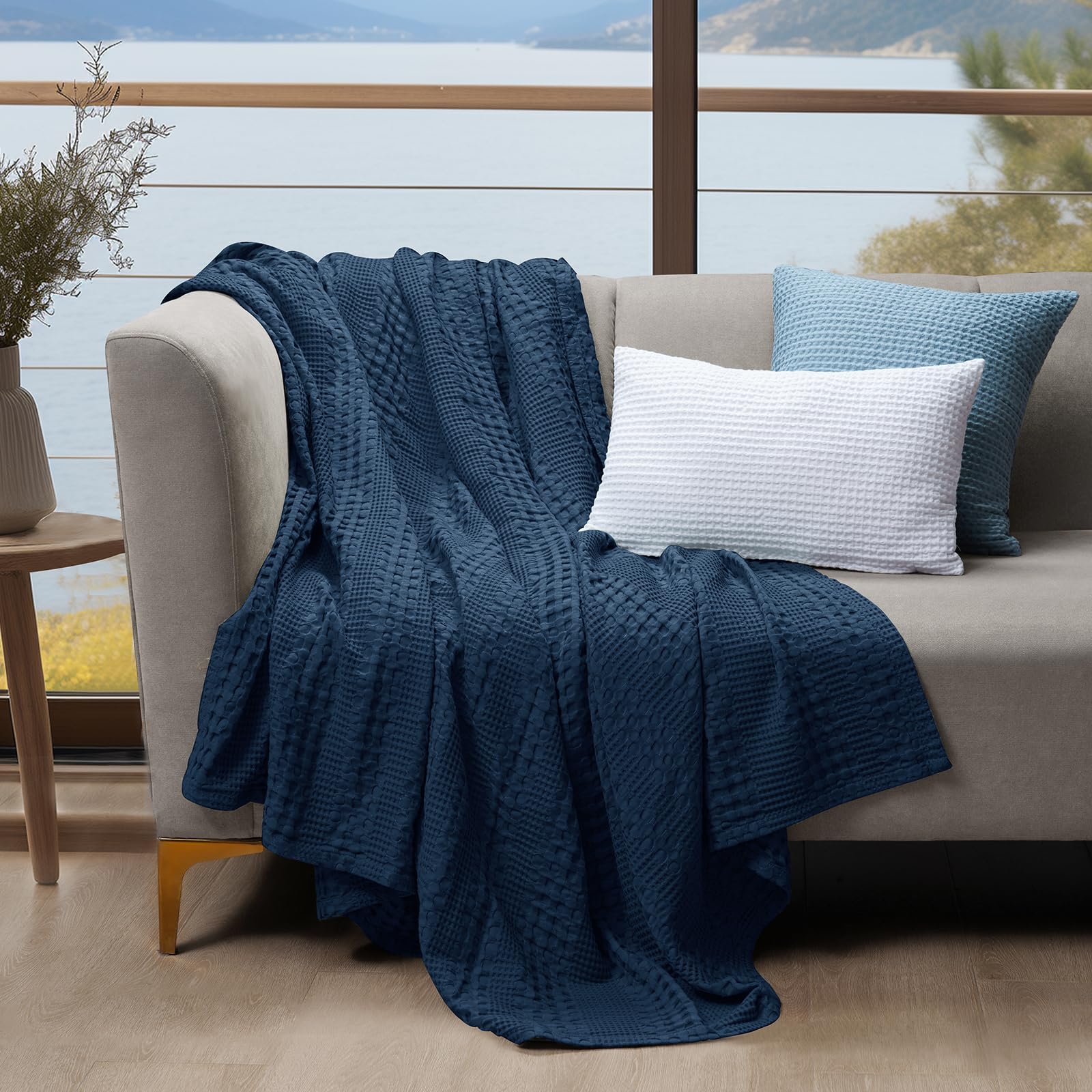 PHF Cooling Waffle Blanket Twin Size - Bamboo Rayon & Cotton Blend, Lightweight Summer Blanket For Hot Sleepers - View #2