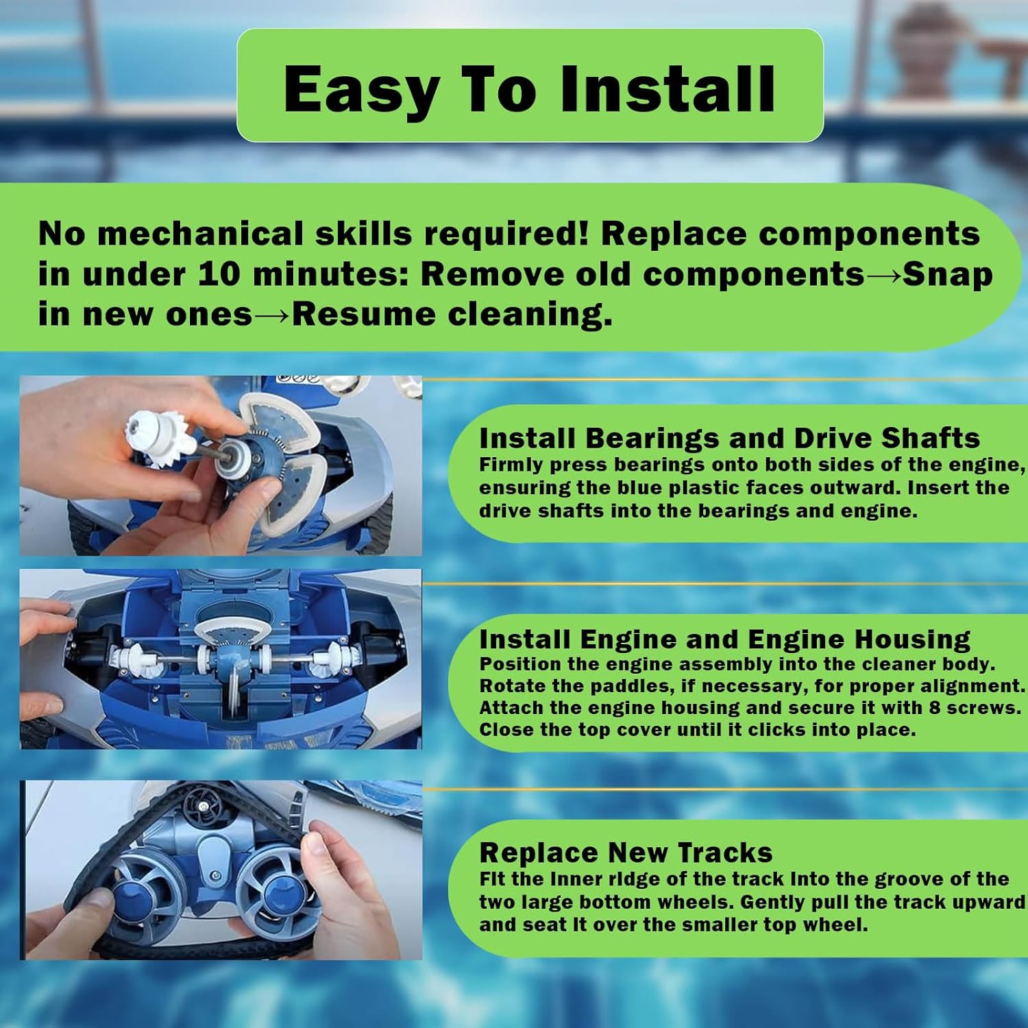 Pool Cleaner Parts Accessories Fits for Zodiac Baracuda MX6 MX8 MX6EL MX8EL, Tune Up Kit with R0524900, R0526100, R0527000, R0525100, Rebuild Replacement Parts