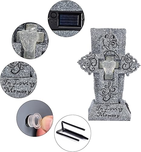 Miniatura 6 de HUYIENO Jarrón solar de cementerio con LED para flores frescasartificiales, jarrones con espigas, decoración de lápida, regalos conmemorativos para