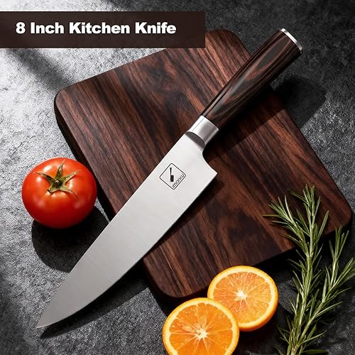 Miniatura 5 de imarku Cuchillo de cocina de 8 pulgadas, cuchillo de chef profesional en acero japonés HC, cuchillo súper afilado con mango ergonómico, cuchillo de