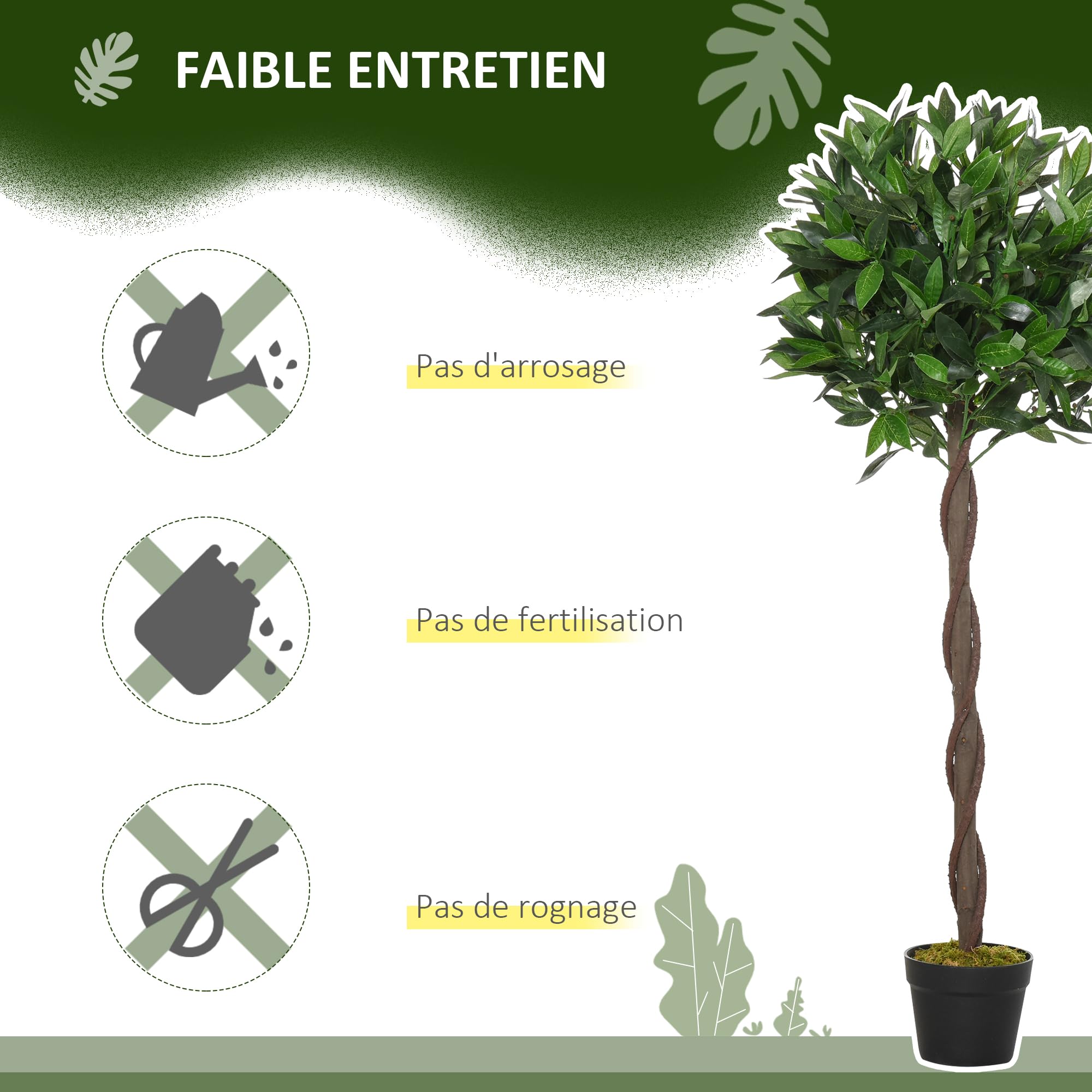Outsunny Lot de 2 Lauriers Artificiels Topiaires 1,20H m - Noir Vert