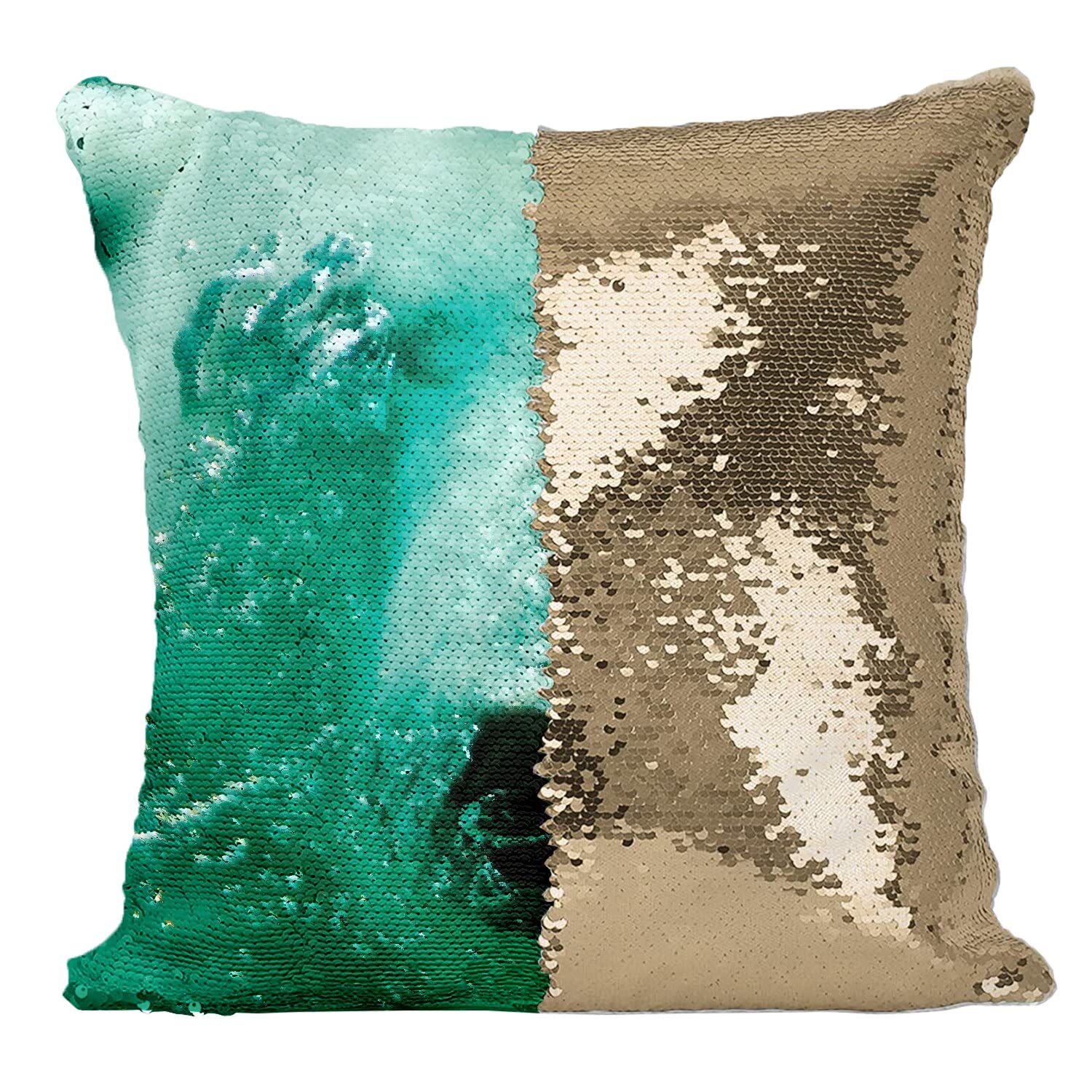 Housse coussin sequin ours blanc paillettes dore nature