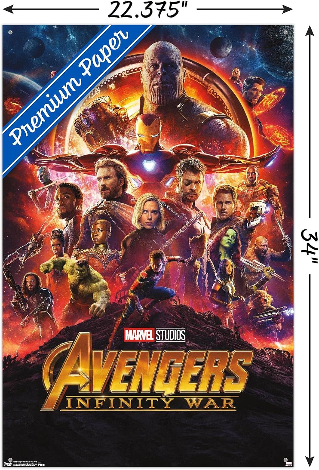 Trends International Marvel Avengers: Infinity War - One Sheet Wall Poster, 22.37" x 34.00", Premium Poster & Push Pin Bundle