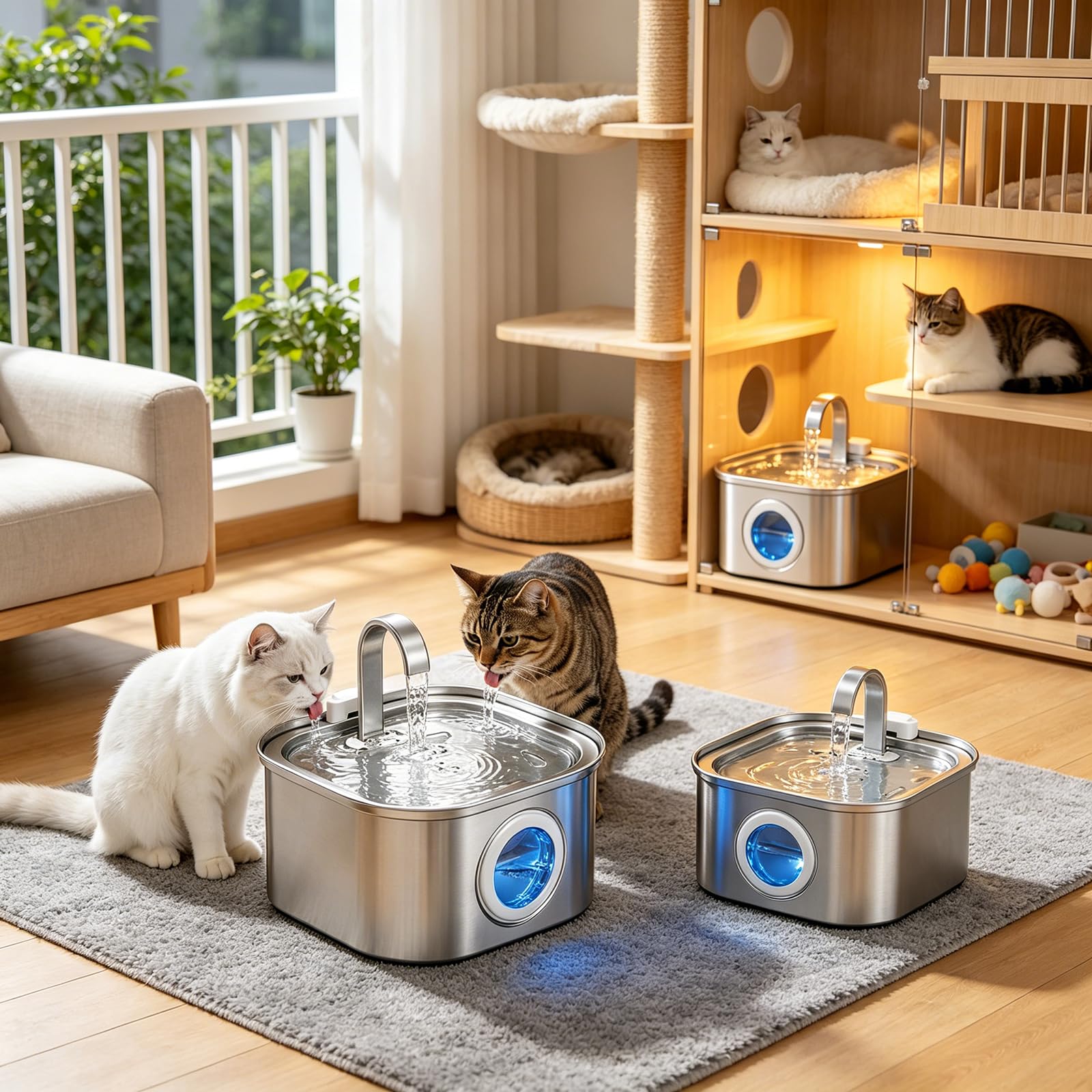 Fuente para Gatos de Acero Inoxidable con arqueado
