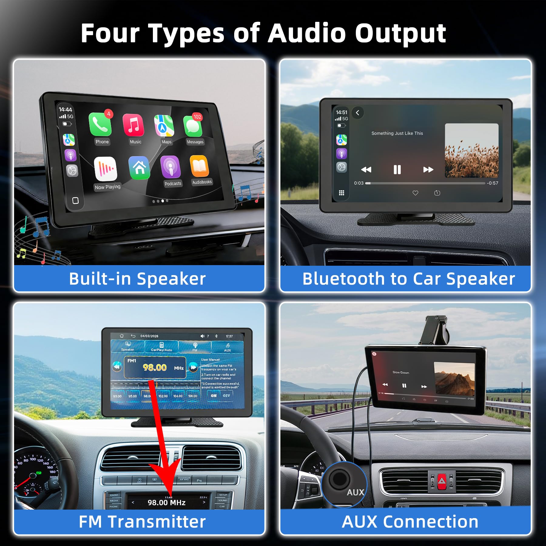 Écran Carplay Voiture 9", Carplay Android Auto sans Fil - Ecran Tactile pour Voiture avec Caméra de Recul | Transmetteur FM, AUX - Autoradio Portable pour la Majorité des Voitures