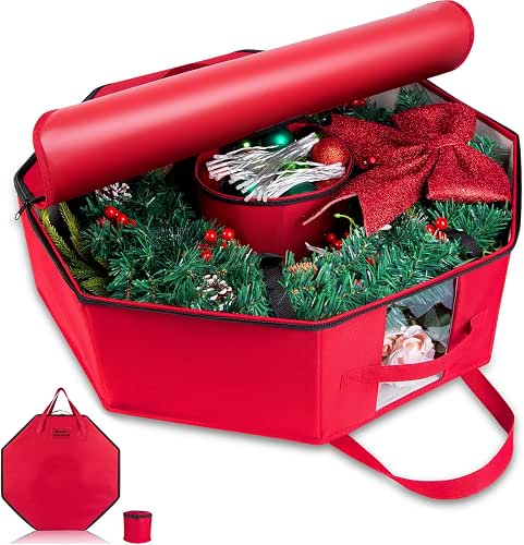 BrilliantJo Wreath Storage Hard Shell Christmas Decorations Case Bag with