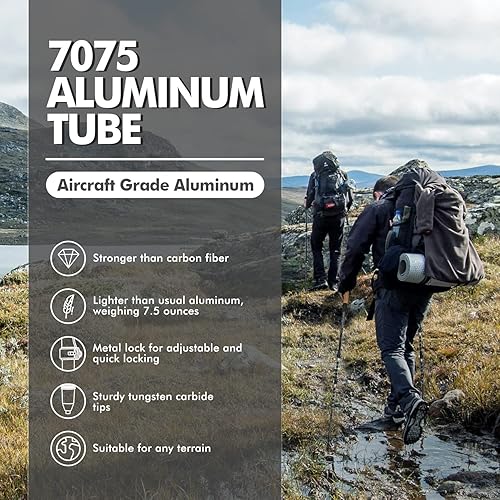 Miniatura 2 de KINGGEAR Walking Sticks - Adjustable Hiking Poles, Trekking Poles with Quick Flip Lock, Lightweight Collapsible, Durable 7075 Aluminum, Natural