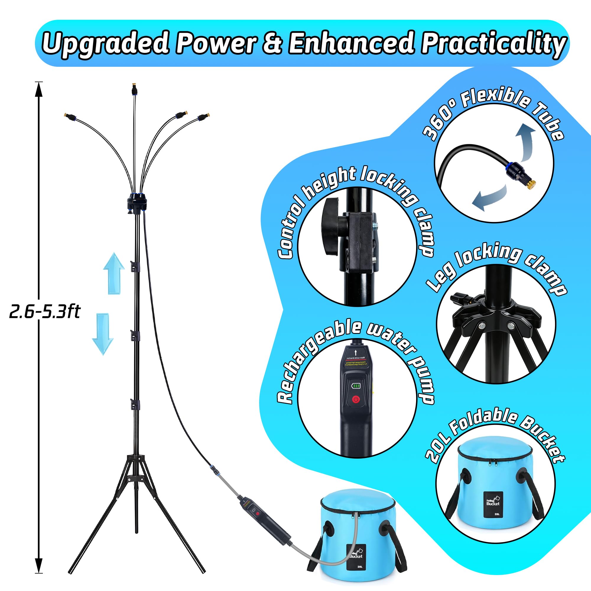 Brumisateur debout extérieur 1,5 m réglable avec pompe rechargeable portable