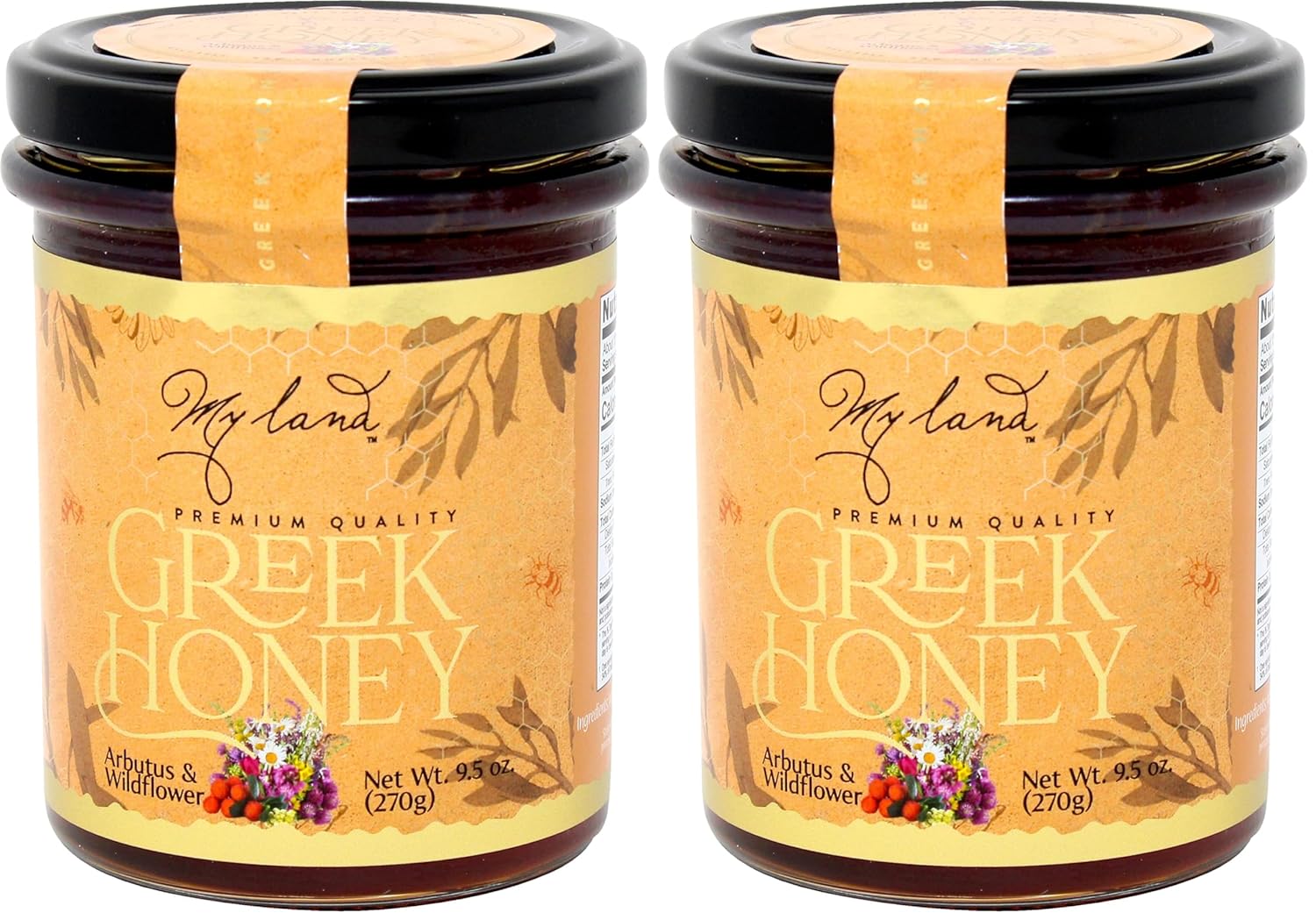 MY LAND Arbutus and Wildflower Greek Natural Raw Honey Unfiltered (9.5 Ounce (Pack of 2))