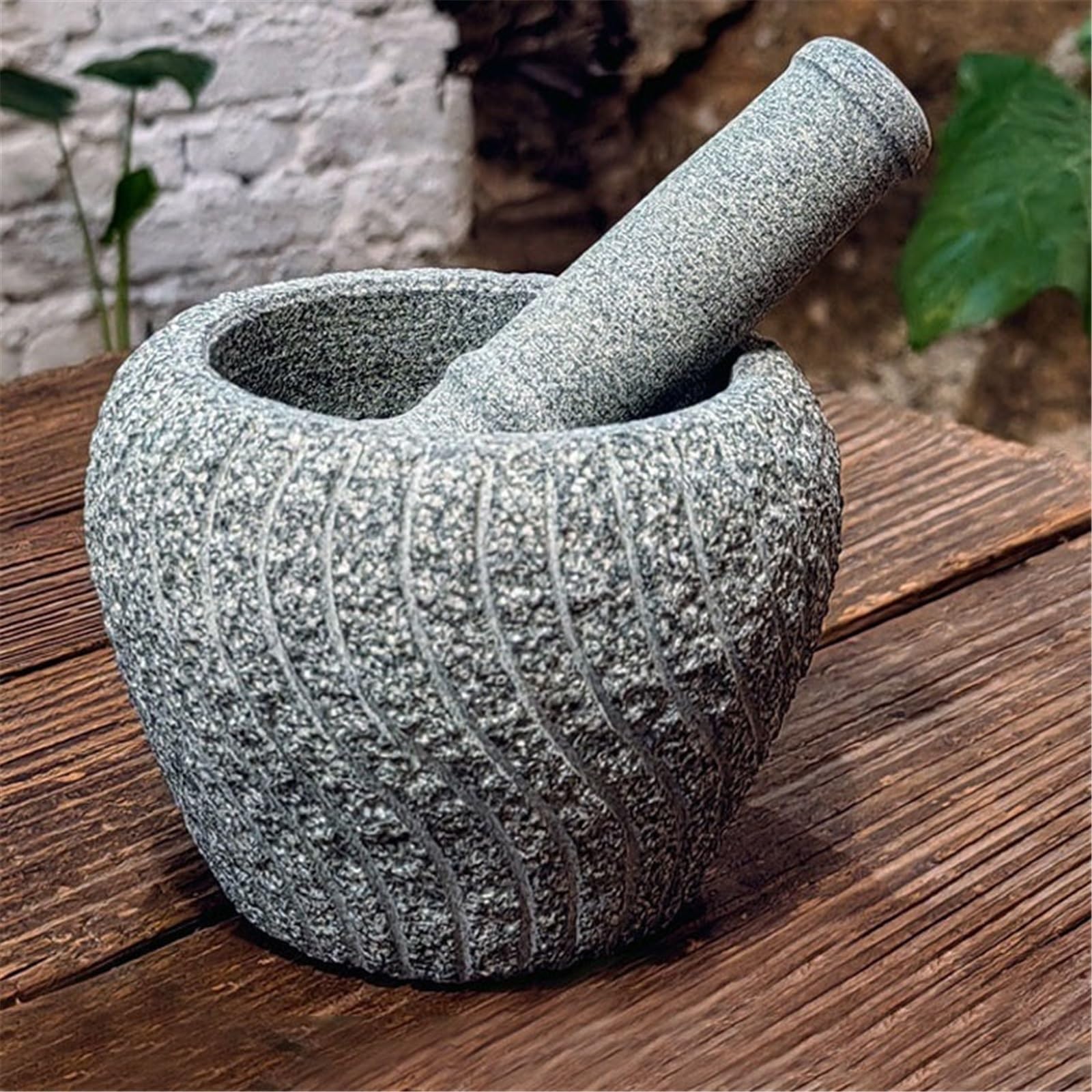 Práctico Molinillo de especias granito resistente, mortero y retro, sin pulir