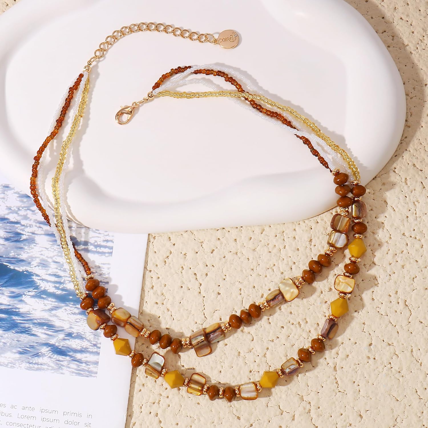 Coiris Layered Shell Beaded Necklaces for Women Handmade Boho Colored Bead Choker Necklace Holiday Style Costume Jewelry for Women - Image 5