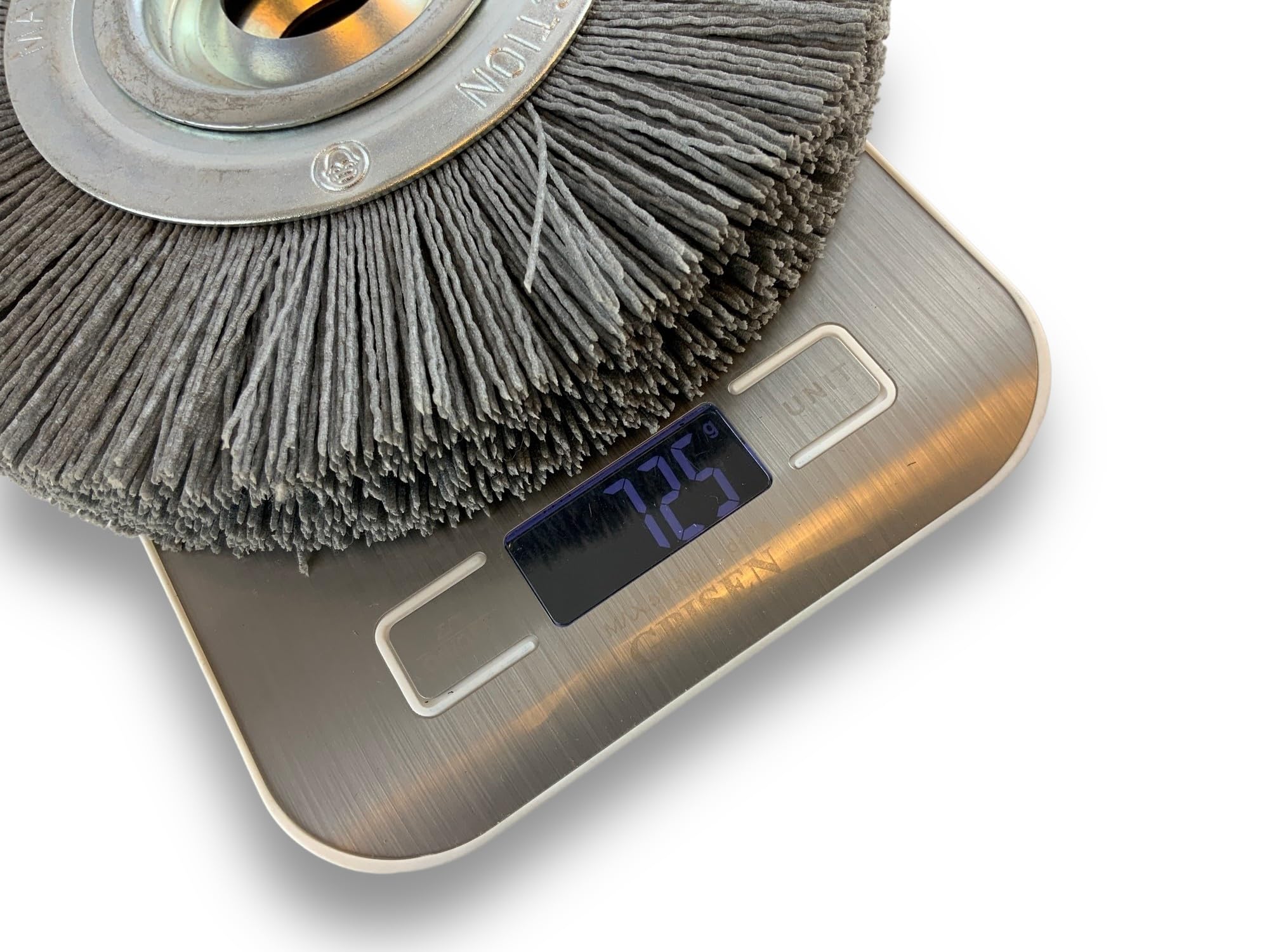 Brosse circulaire NYLON Abrasif | Ø 200 mm | Epaisseur 2 rangs | Carbure de silicium Grain 120 | Alésage 32 mm + réducteur bague 25/22/20/16/12 mm | Touret meuleuse ponceuse | Kibros 238202KR_120