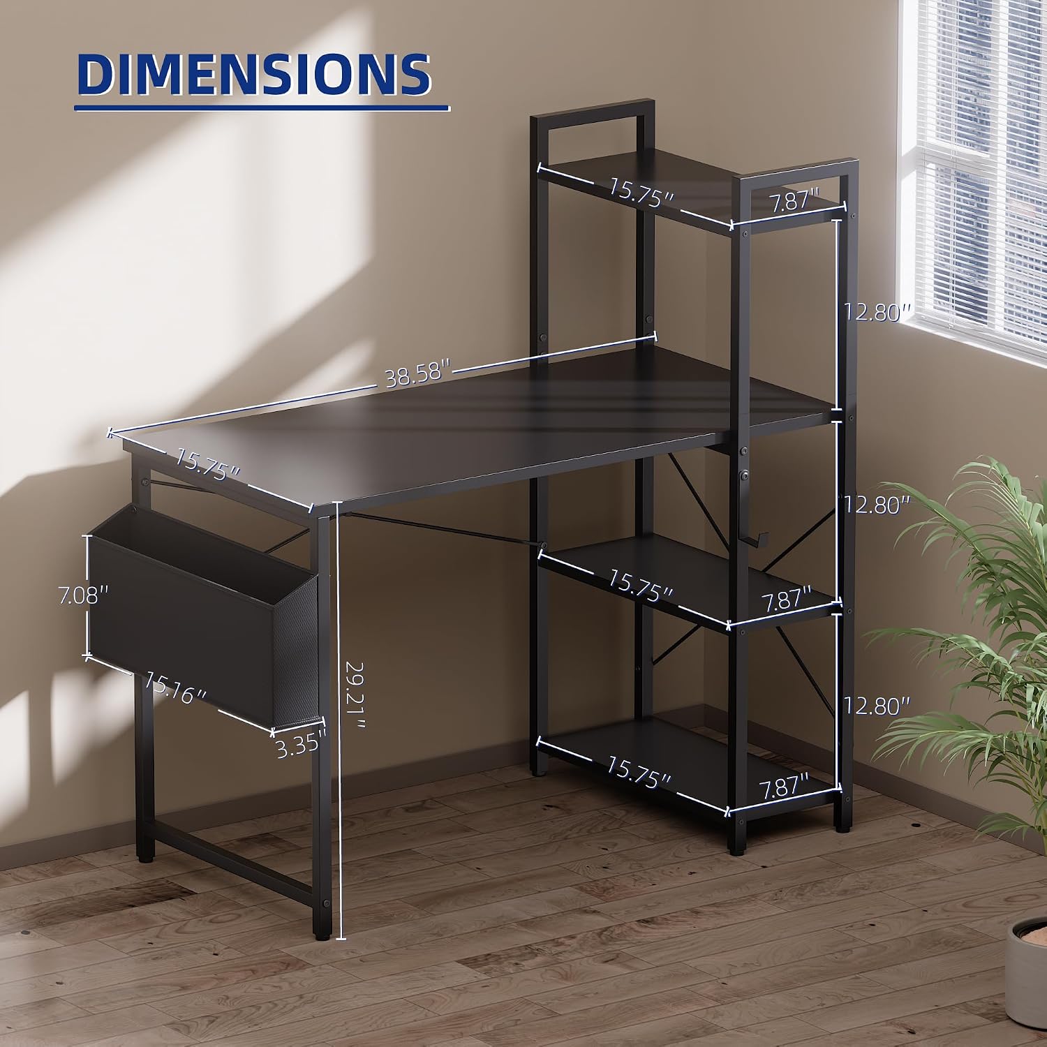 Pamray 38.5 Inch Small Computer Desk with Shelves for Bedroom Home Office