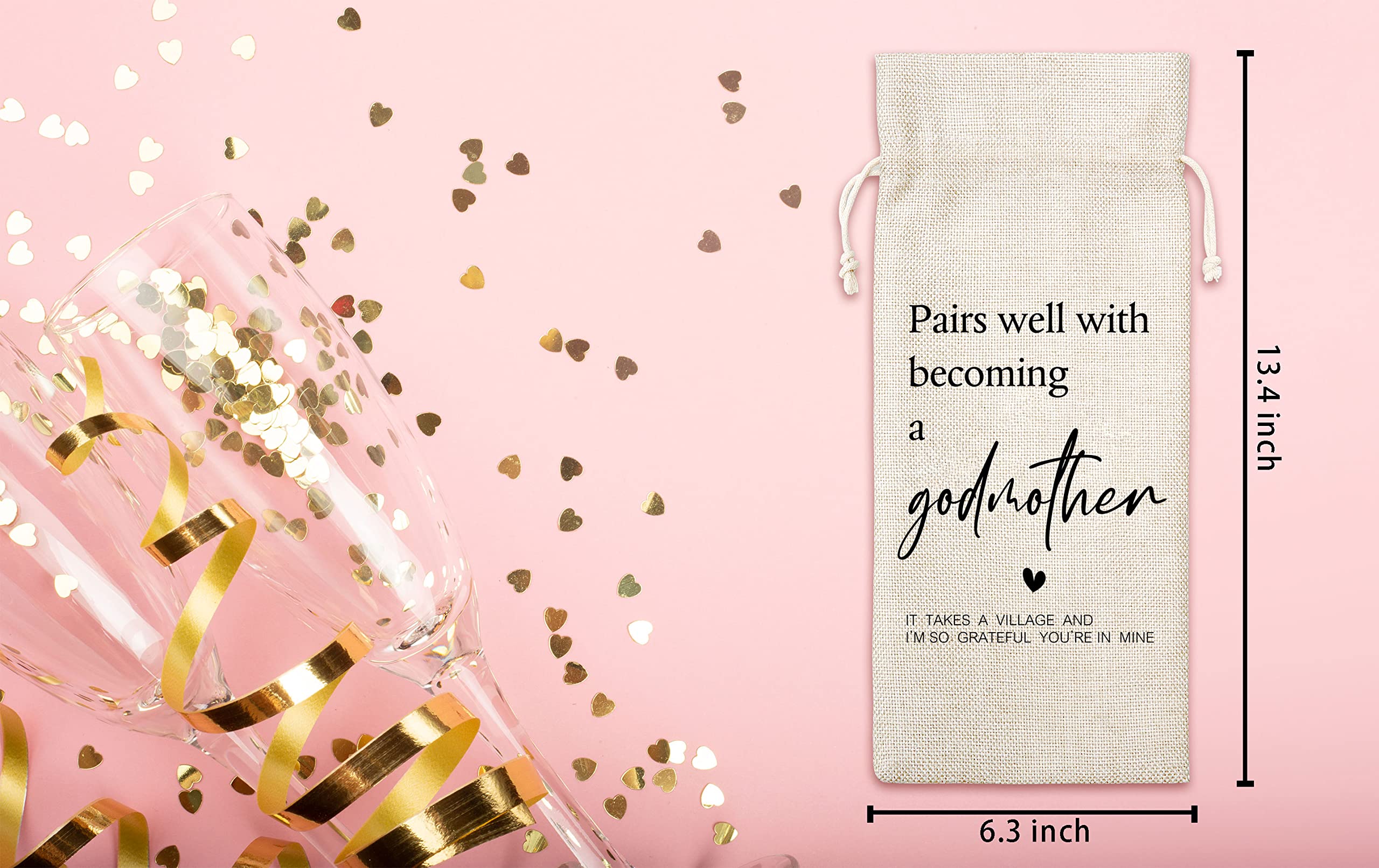 Tedea Godmother Proposal Gifts, Godmother Gifts Wine Bag, Godparents Proposal Gifts, God Mother Gifts For Women, 1 Pc Burlap Wine Bottle Cover Bag (A03)