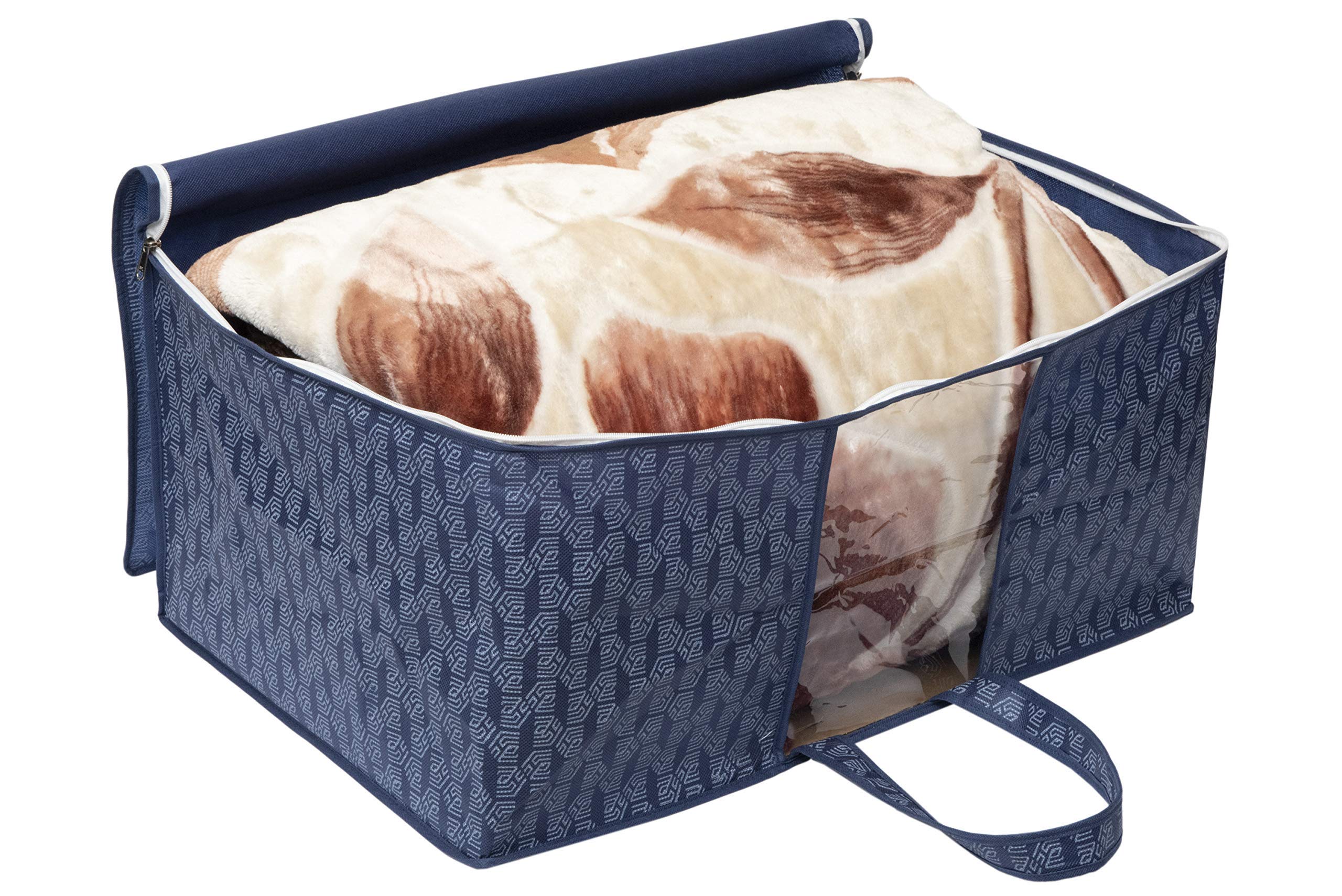 HomeStrap Printed Underbed Storage Bag/Organizer/Blanket Cover with Front Handle (Navy Blue, Pack of 6) 3
