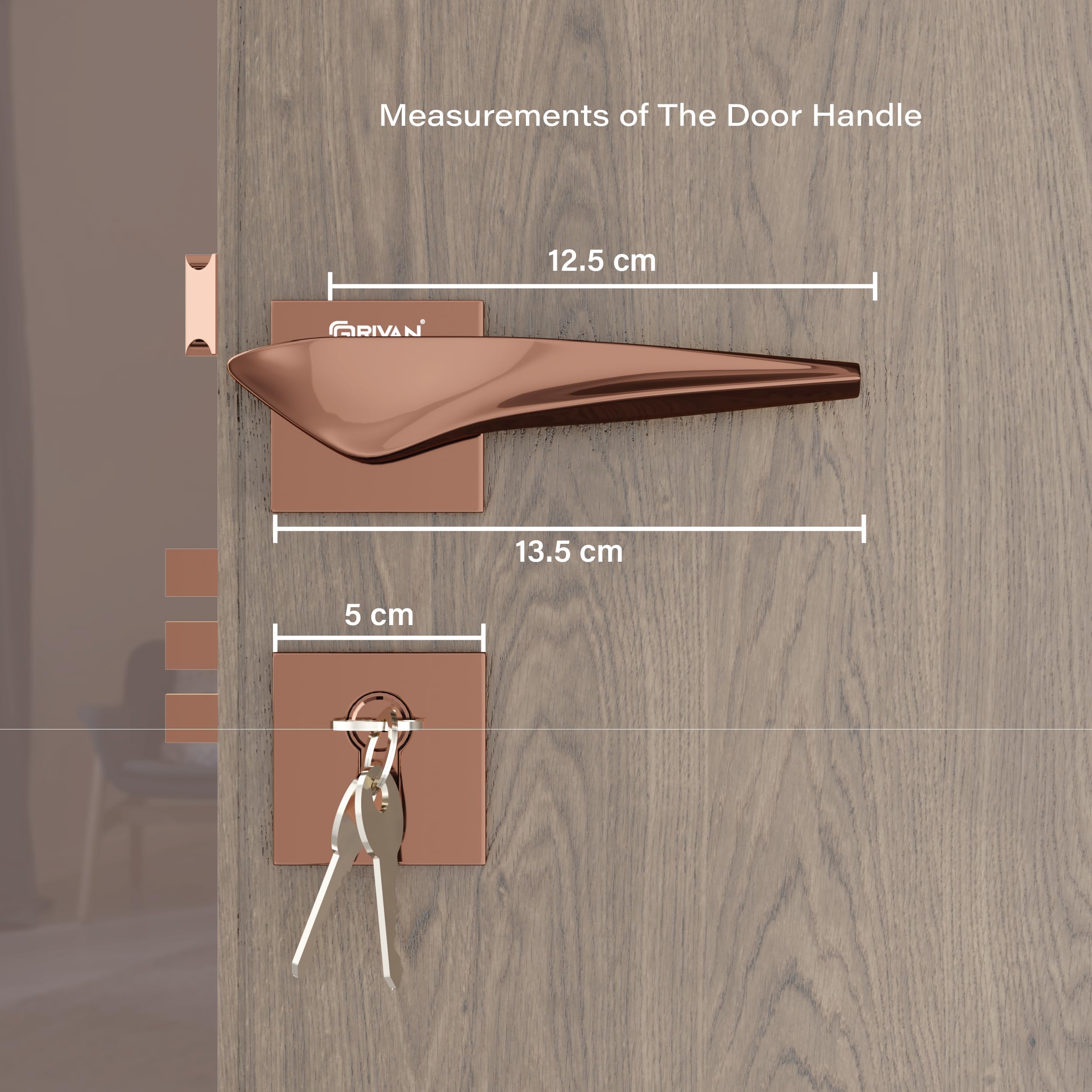 Elegant Rose Gold Mortise Lock Set - 3 Keys -2